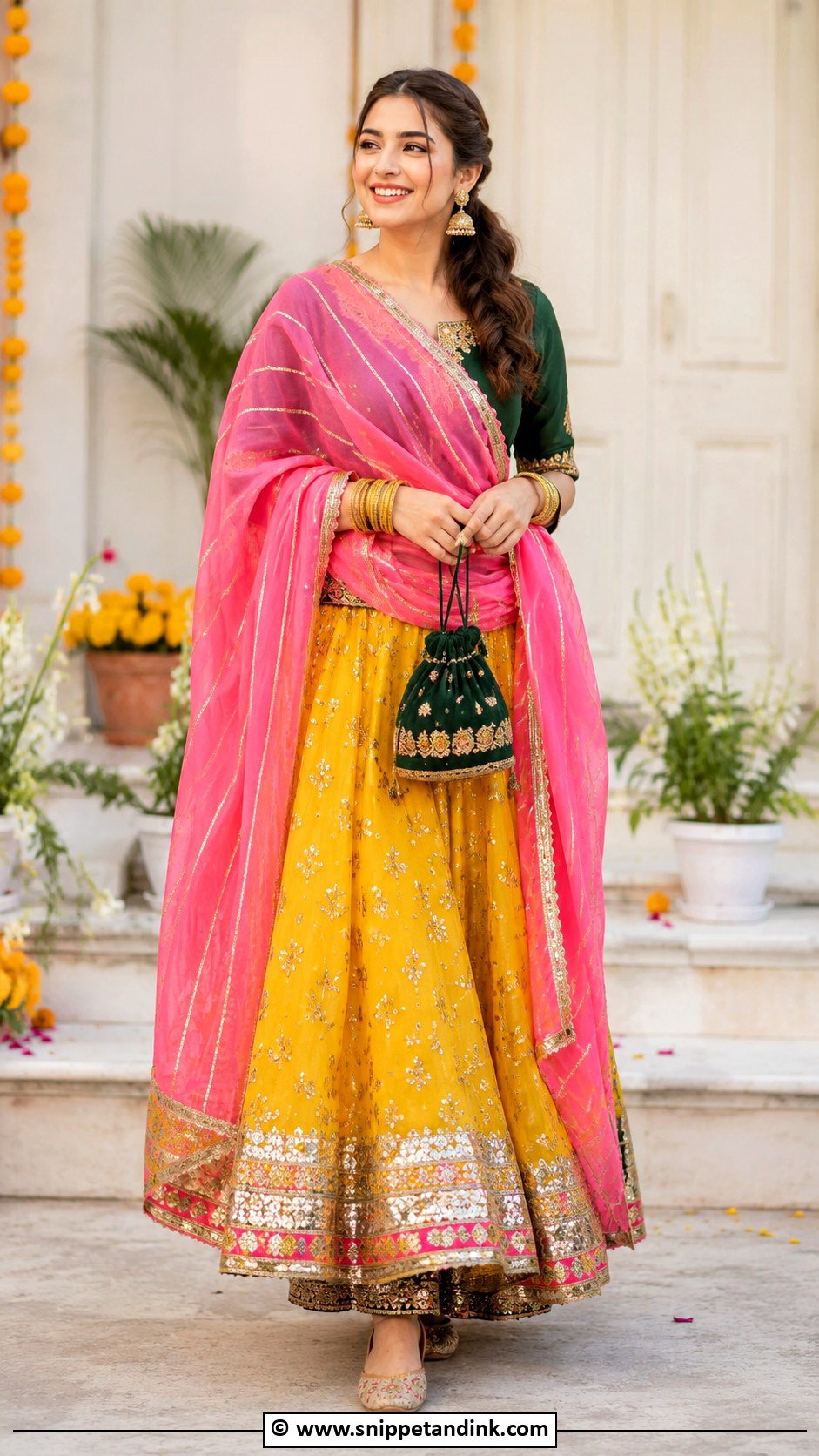 Dupatta Draped Mehndi Dress - Snippet and Ink - 30 Pakistani Mehndi Dresses