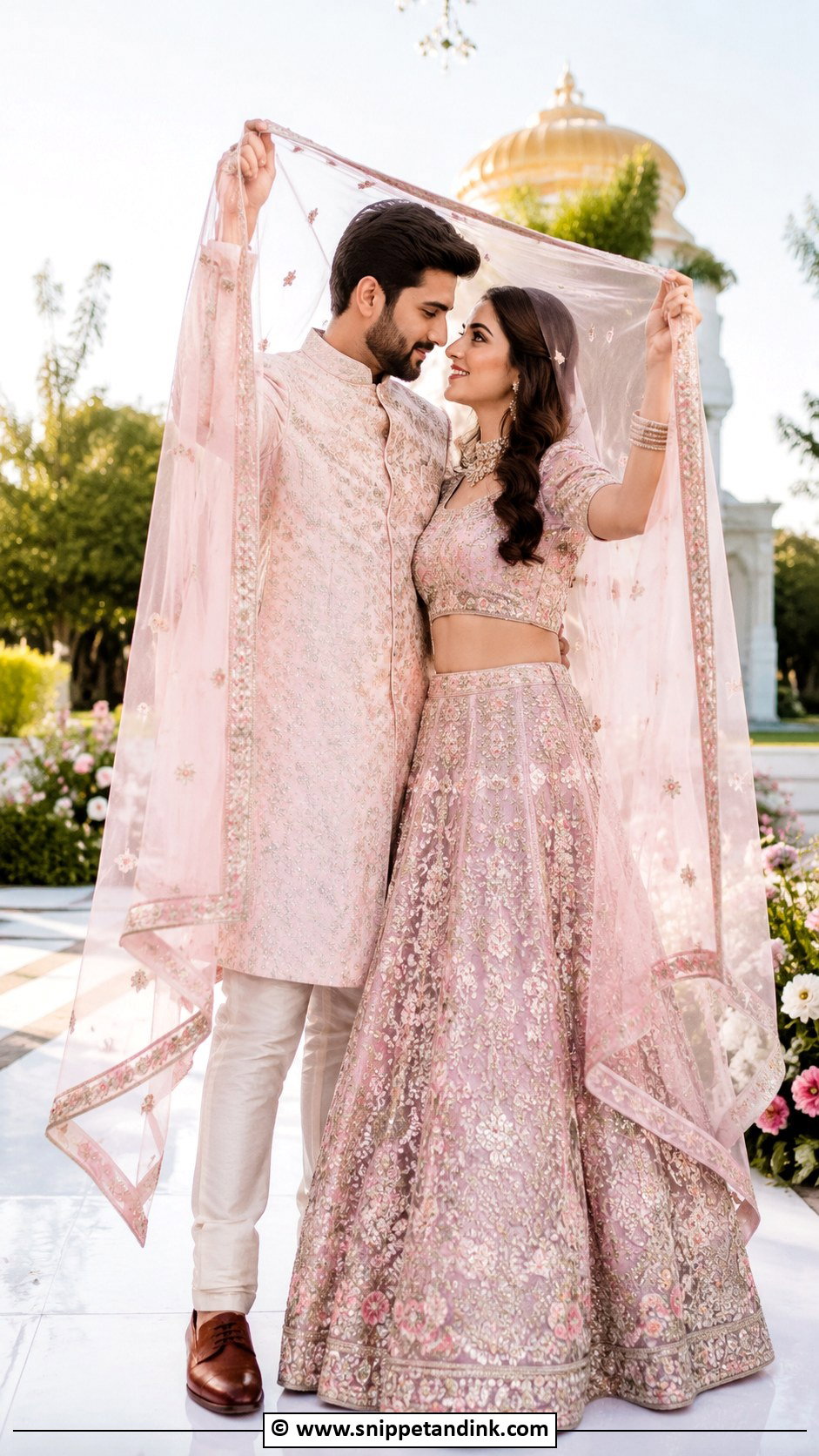 Dupatta Frame Couple Pose - Snippet and Ink - 25 Couple Poses in Traditional Wear Ideas