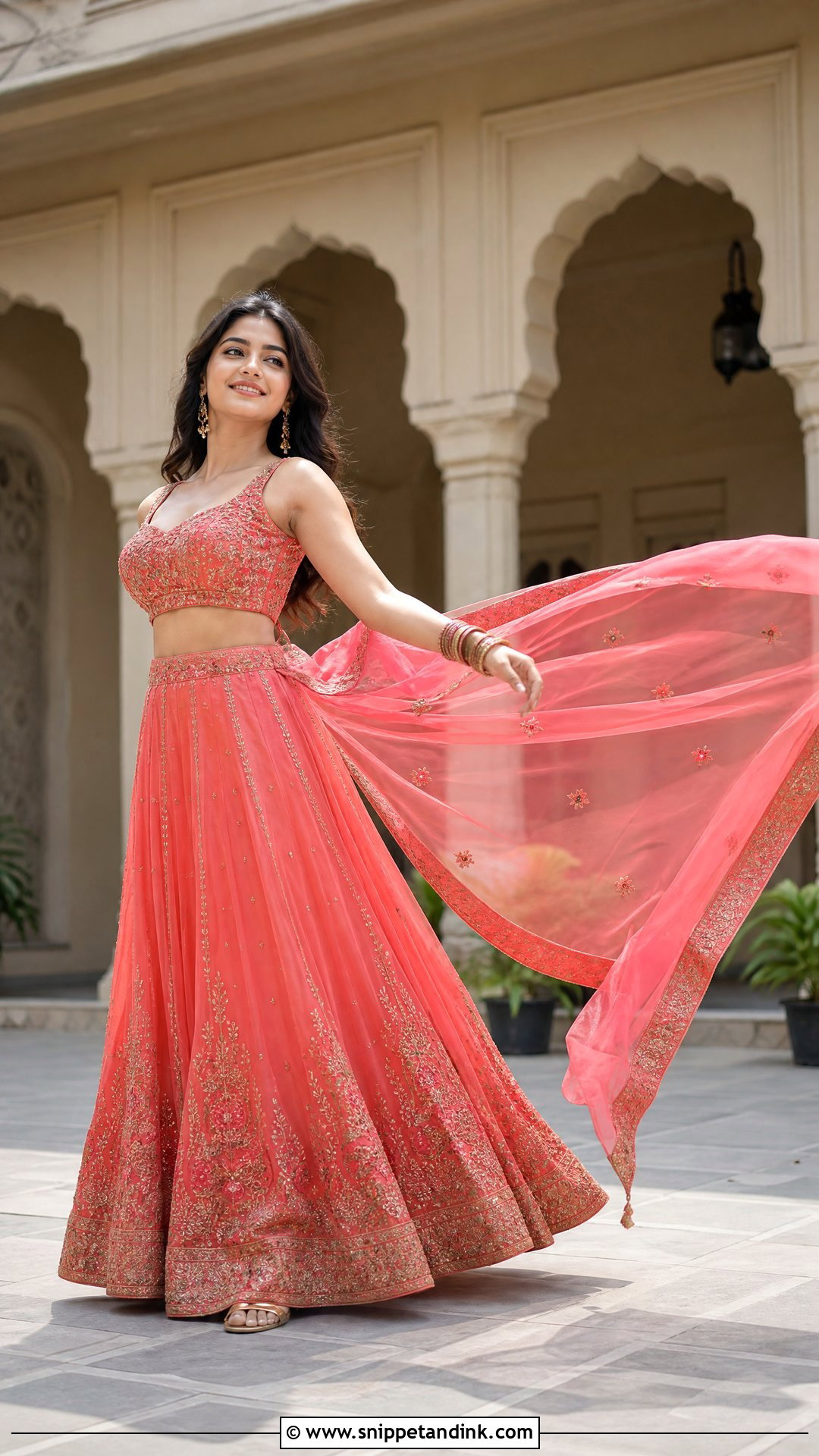 Dupatta Toss Lengha Pose - Snippet and Ink - 25 Aesthetic Lengha Poses Ideas