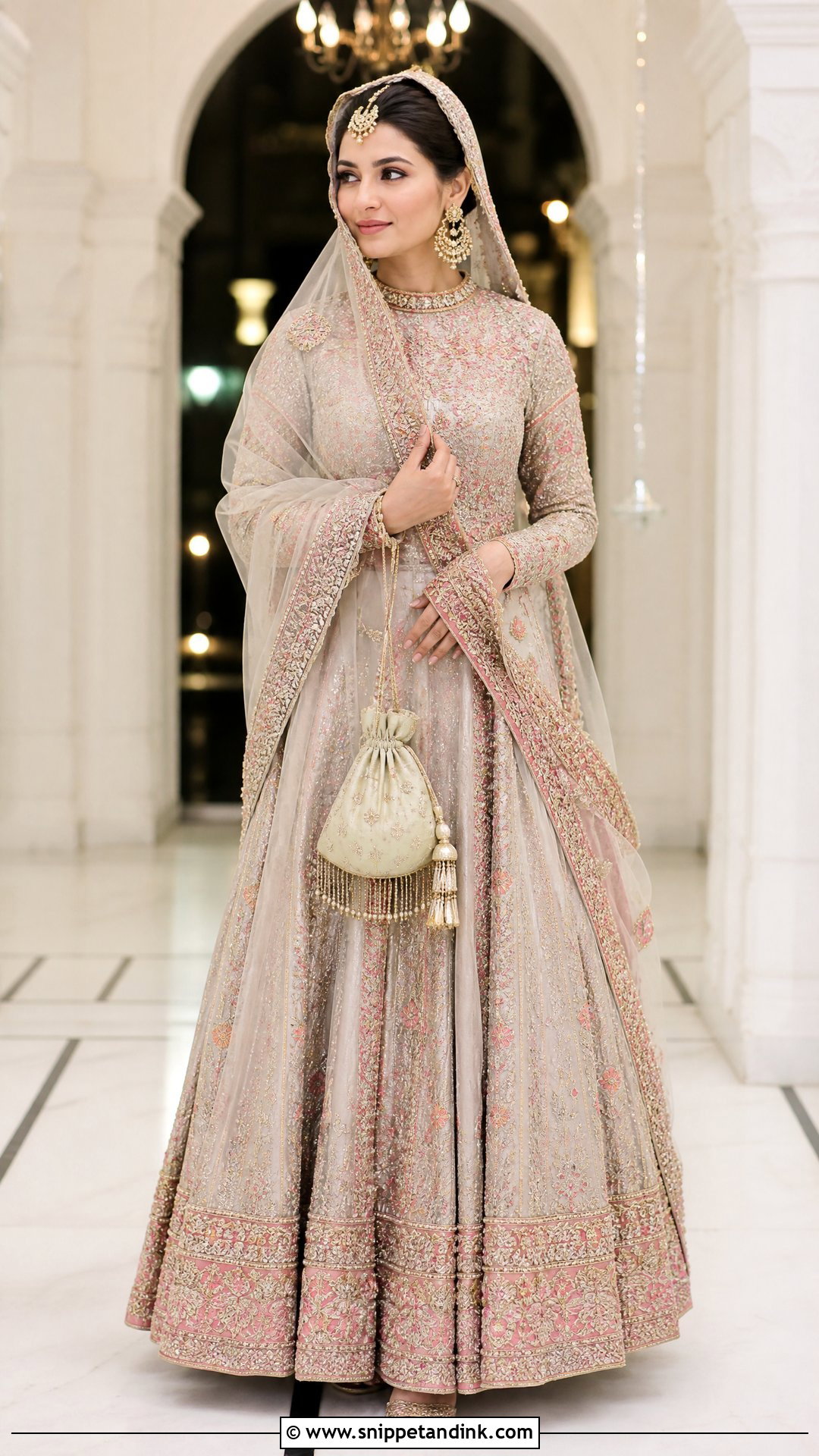 Dupatta Veil With Bridal Lehenga - Snippet and Ink - 20 Woman in Veil Ideas