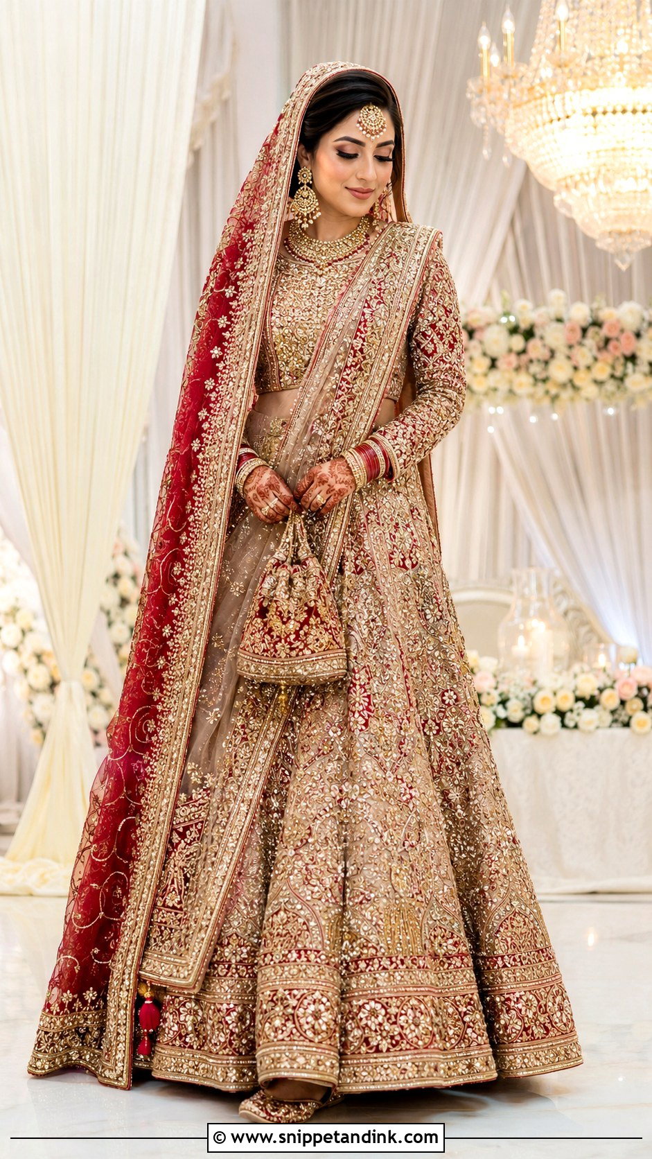 Dupatta Wedding Scarf With Bridal Lehenga - Snippet and Ink - 20 Wedding Scarf Styles