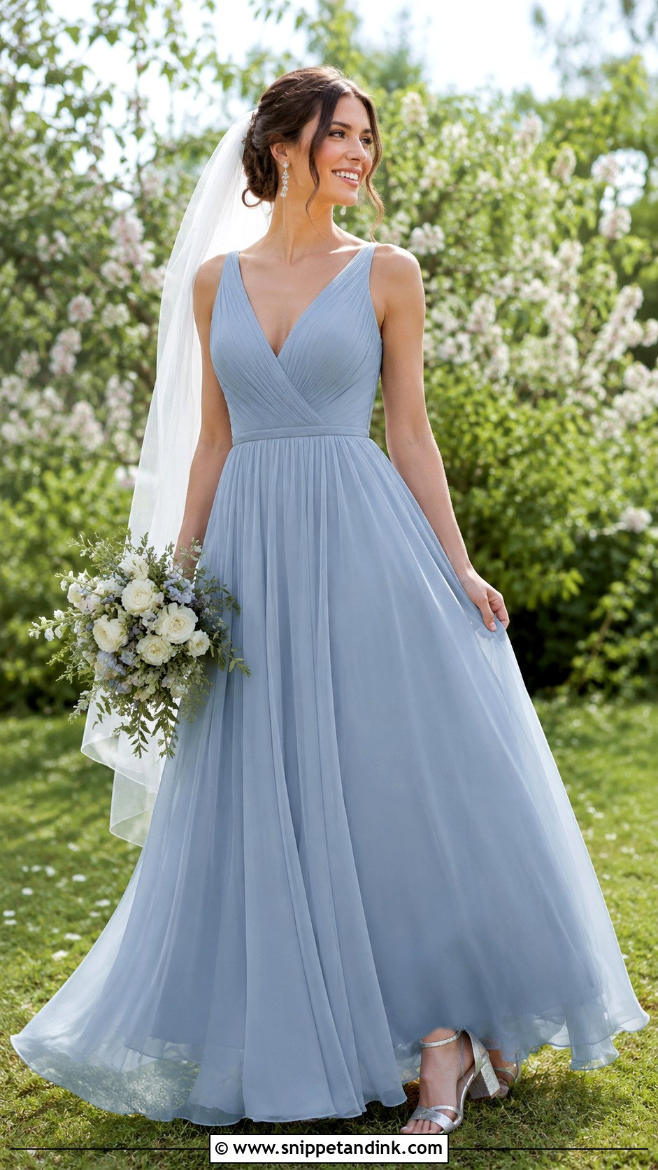 Dusty Blue A Line Wedding Dress - Snippet and Ink - 25 Blue Wedding Gowns