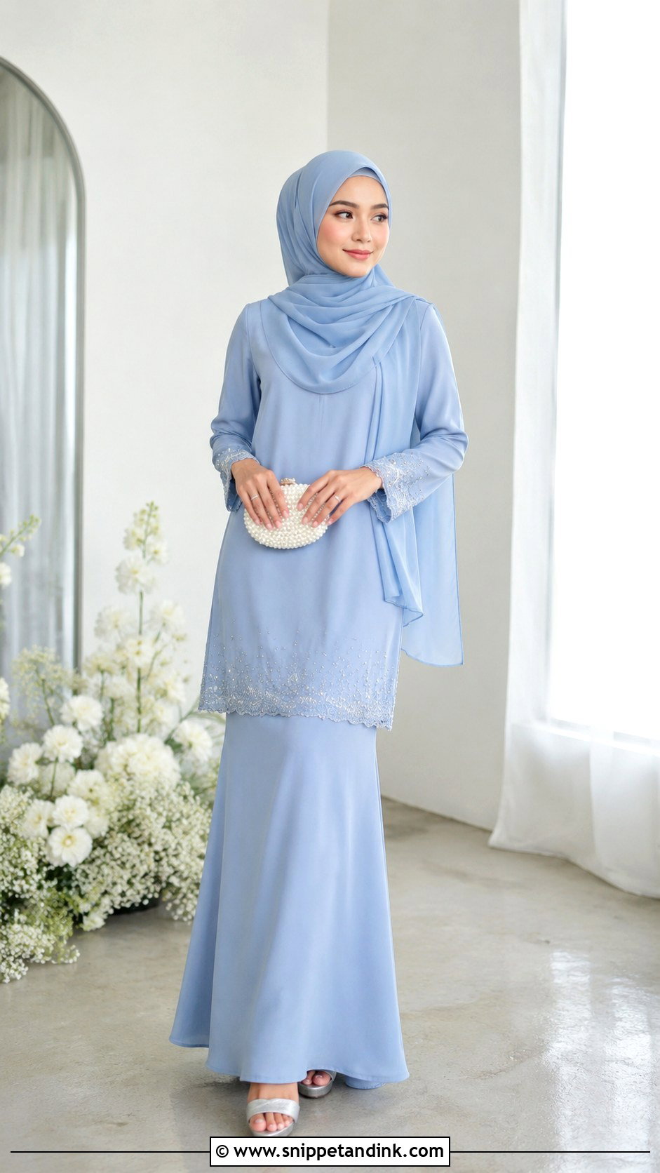 Dusty Blue Baju Nikah - Snippet and Ink - 30 Malay Wedding Dress Ideas