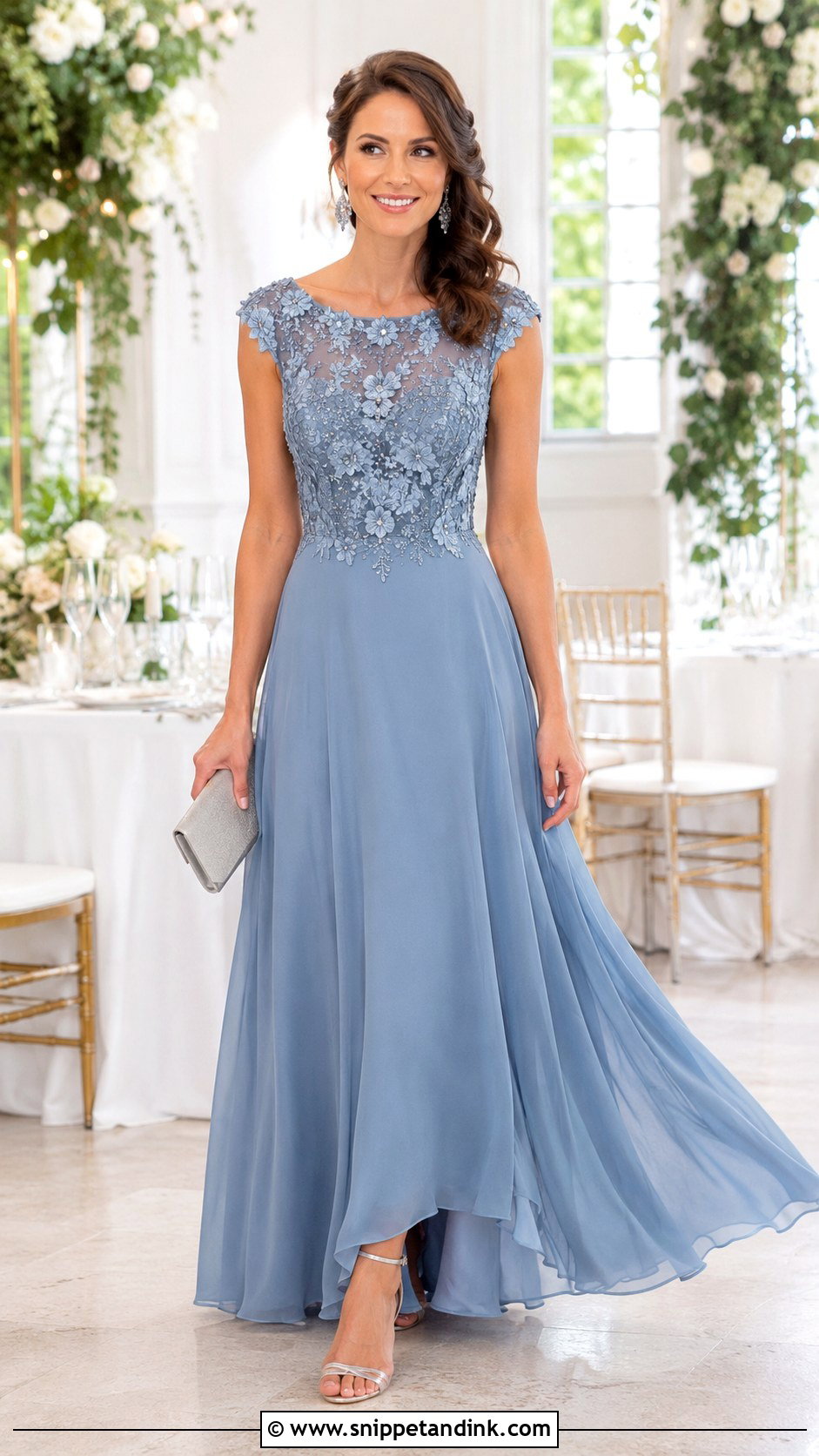 Dusty Blue Beaded Lace Gown - Snippet and Ink - 20 Beaded Lace Gown Ideas