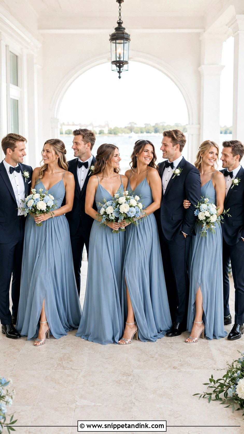 Dusty Blue Chiffon Black Tie Bridal Party - Snippet and Ink - 20 Black Tie Bridal Party Ideas