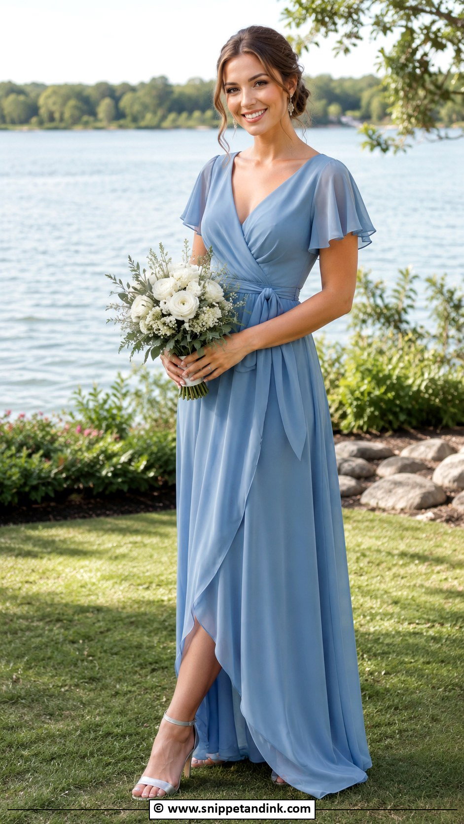Dusty Blue Chiffon Bridesmaid Dress - Snippet and Ink - 25 Wedding Maids Dresses