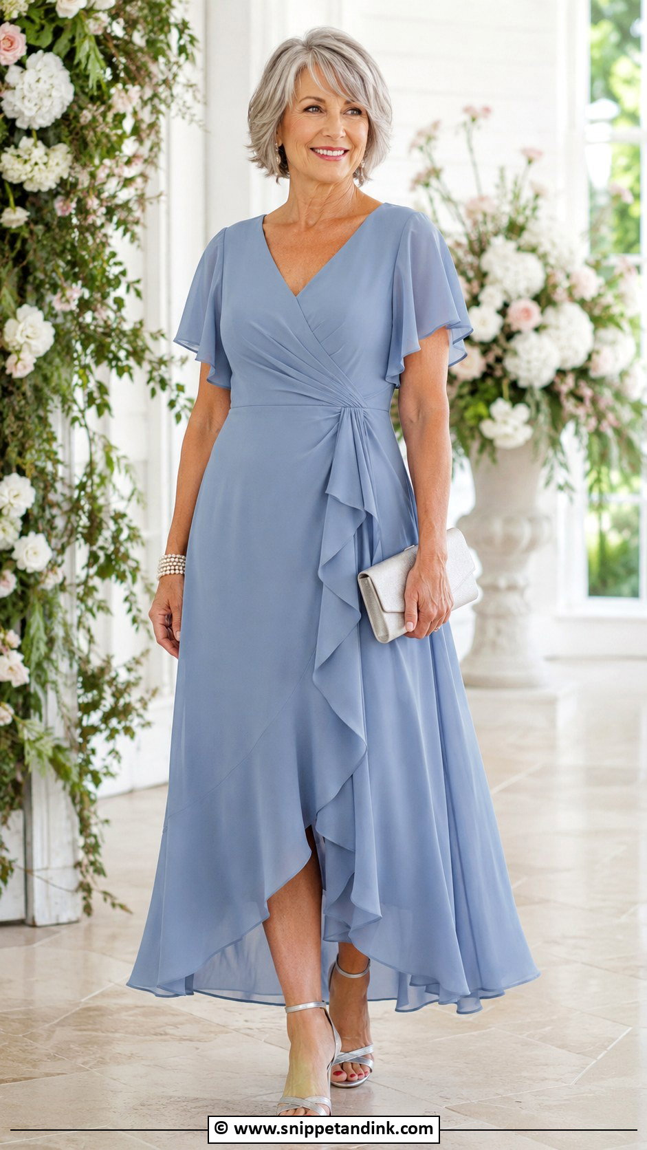 Dusty Blue Chiffon Dress Outfit - Snippet and Ink - 25 Grandma Wedding Outfit Ideas