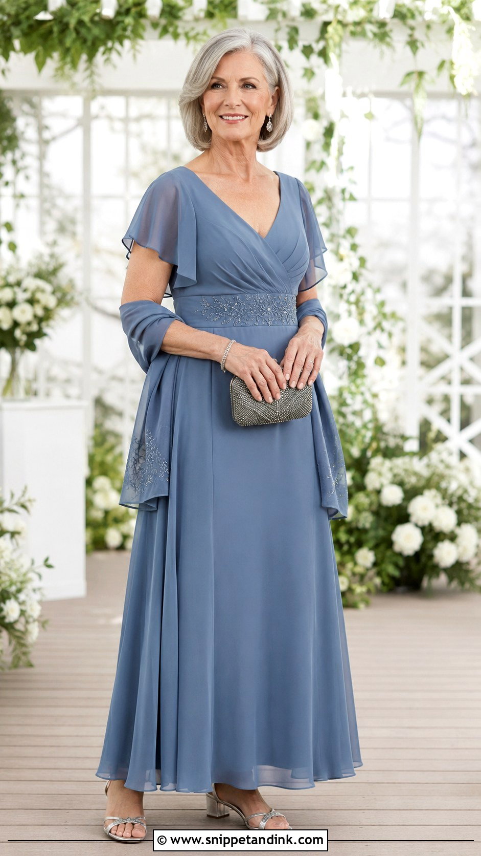 Dusty Blue Chiffon Nana Wedding Dress - Snippet and Ink - 20 Nana Wedding Dress Ideas