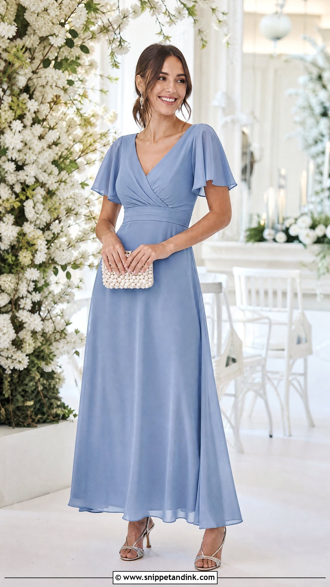 Dusty Blue Chiffon Wedding Sponsor Dress - Snippet and Ink - 20 Wedding Sponsors Outfit Ideas