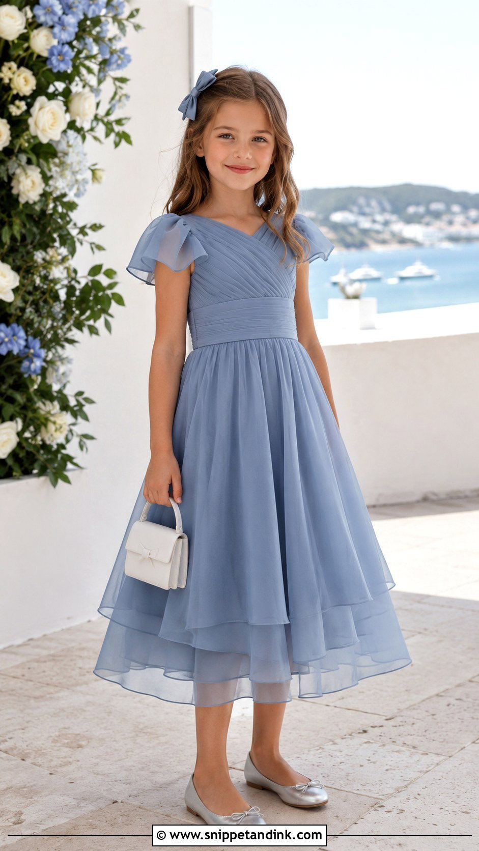 Dusty Blue Flutter Sleeve Girl Dress - Snippet and Ink - 20 Girl Dresses for Wedding