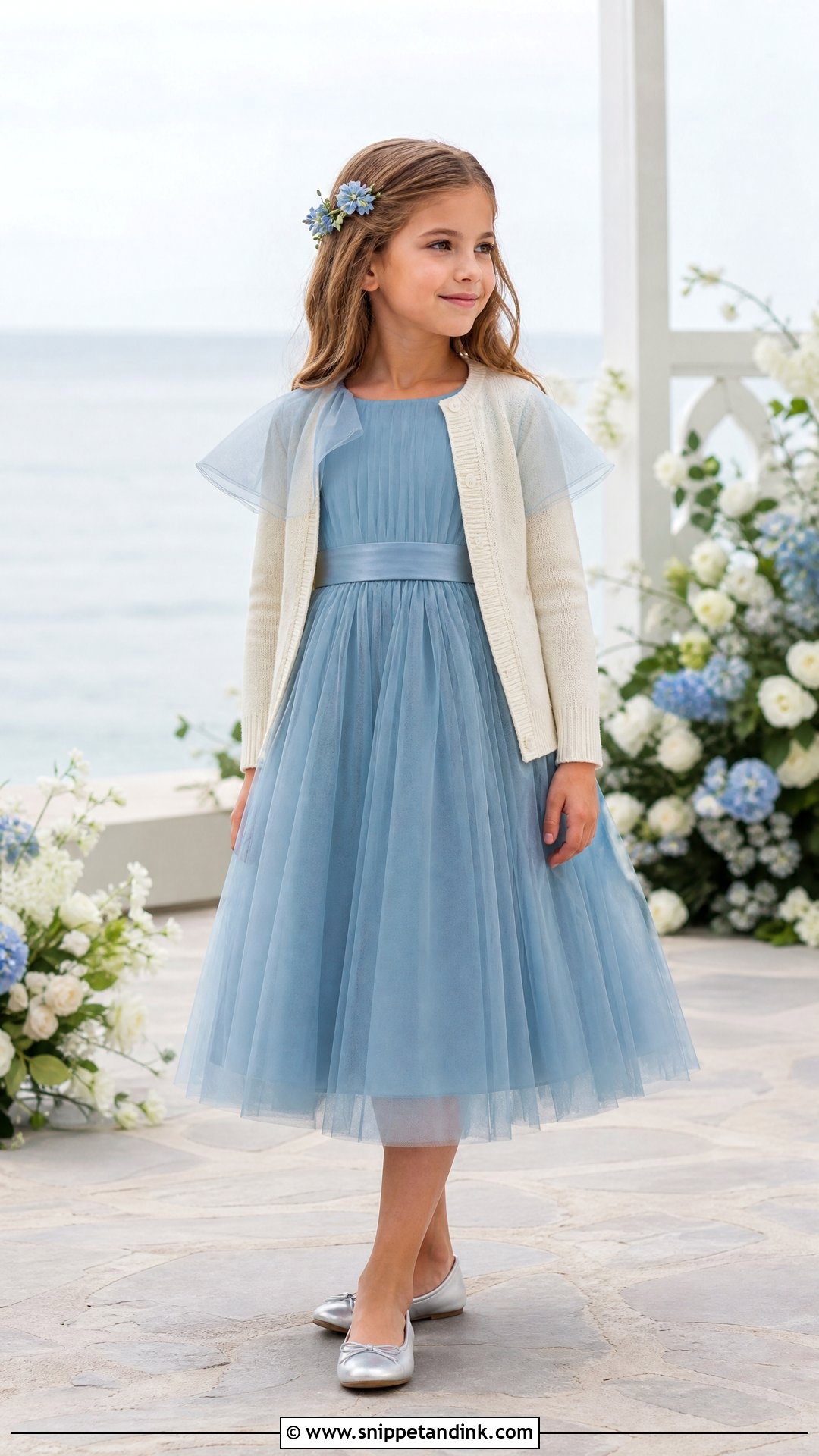 Dusty Blue Girls Wedding Dress - Snippet and Ink - 20 Girls Kids Wedding Dresses