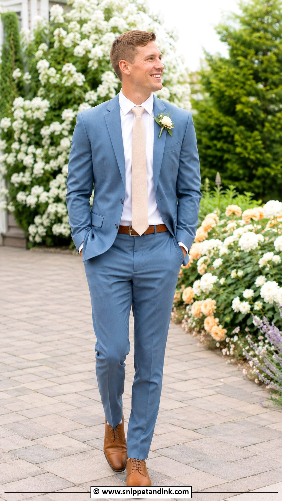 Dusty Blue Groomsmen Suit With White Shirt - Snippet and Ink - 30 Blue Suit Wedding Ideas