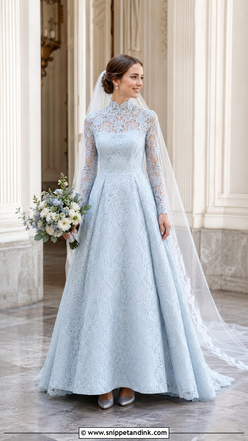 Dusty Blue High Neck Wedding Dress - Snippet and Ink - 20 Dusty Blue Wedding Dress Ideas