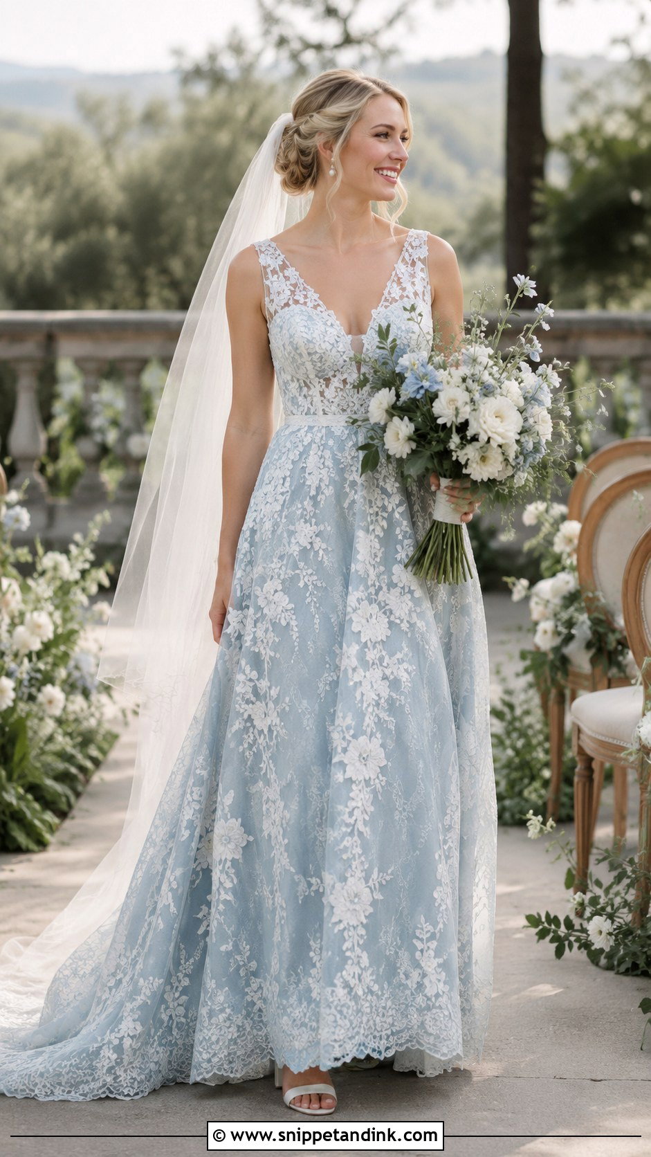 Dusty Blue Lace A Line Wedding Dress - Snippet and Ink - 20 Dusty Blue Wedding Dress Ideas