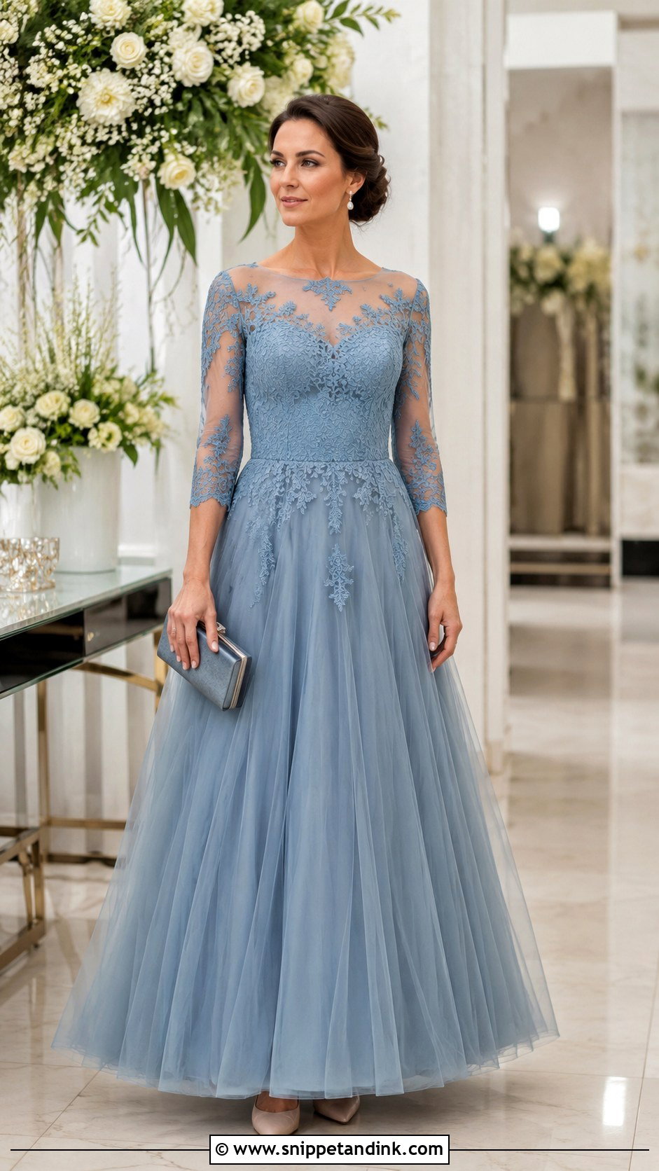 Dusty Blue Lace Ballgown - Snippet and Ink - 20 Blue Ballgown Ideas