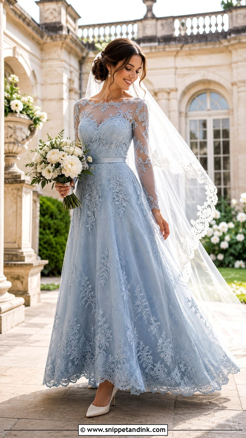 Dusty Blue Lace Bridal Dress - Snippet and Ink - 20 Blue Bridal Ideas