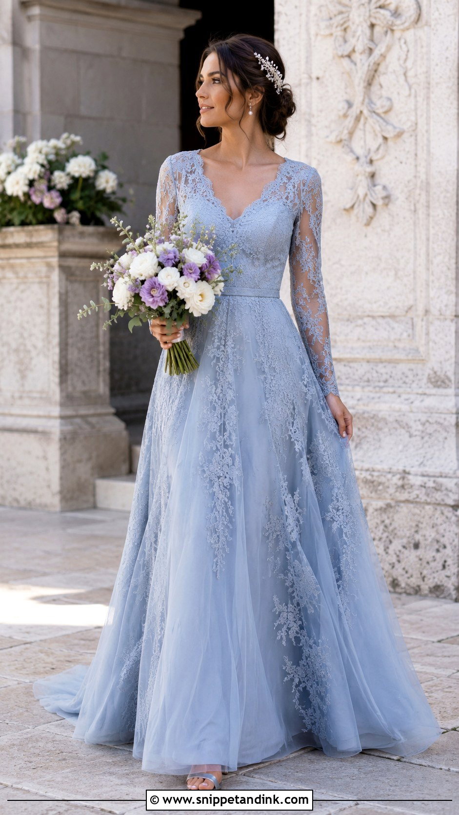 Dusty Blue Lace Bridal Gown - Snippet and Ink - 20 Blue Bridal Gown Ideas