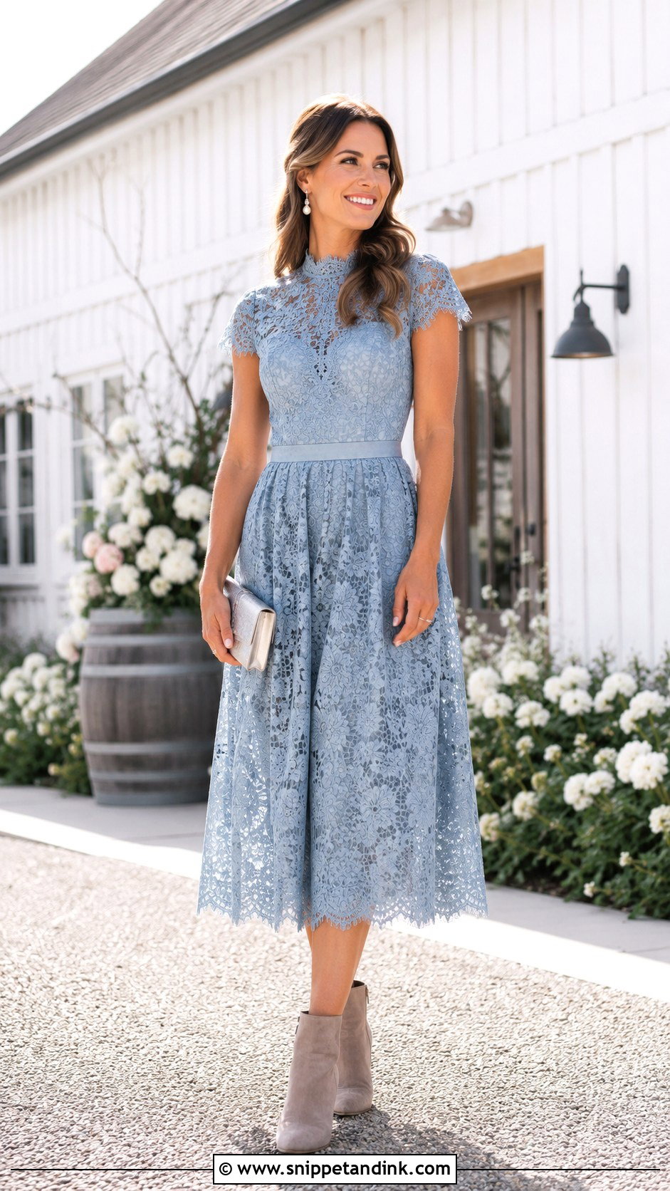Dusty Blue Lace Dress Country Wedding Outfit - Snippet and Ink - 20 Country Wedding Outfits