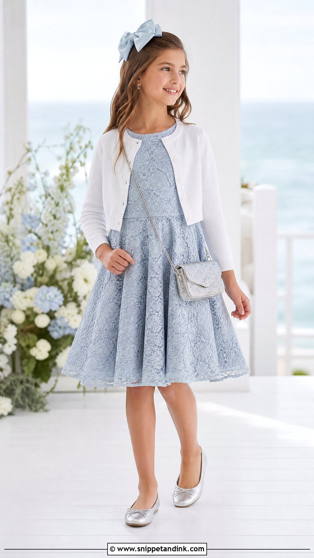 Dusty Blue Lace Girl Wedding Outfit - Snippet and Ink - 20 Girl Kids Wedding Outfits