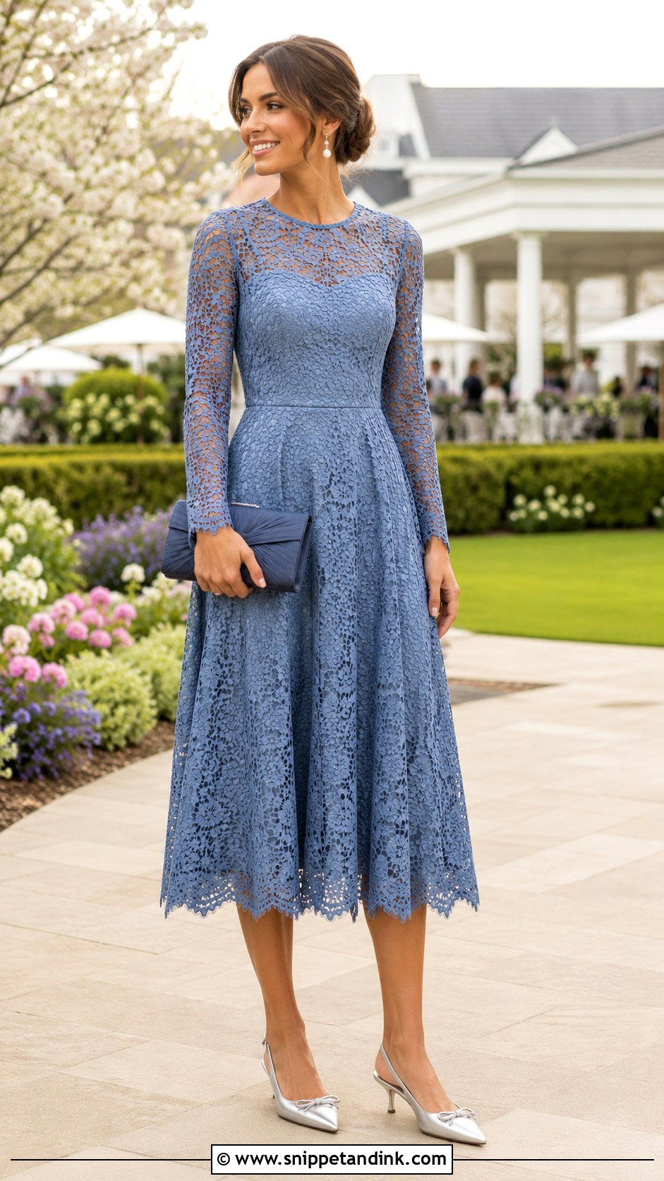 Dusty Blue Lace Midi Dress - Snippet and Ink - 20 Fancy Dresses for Weddings