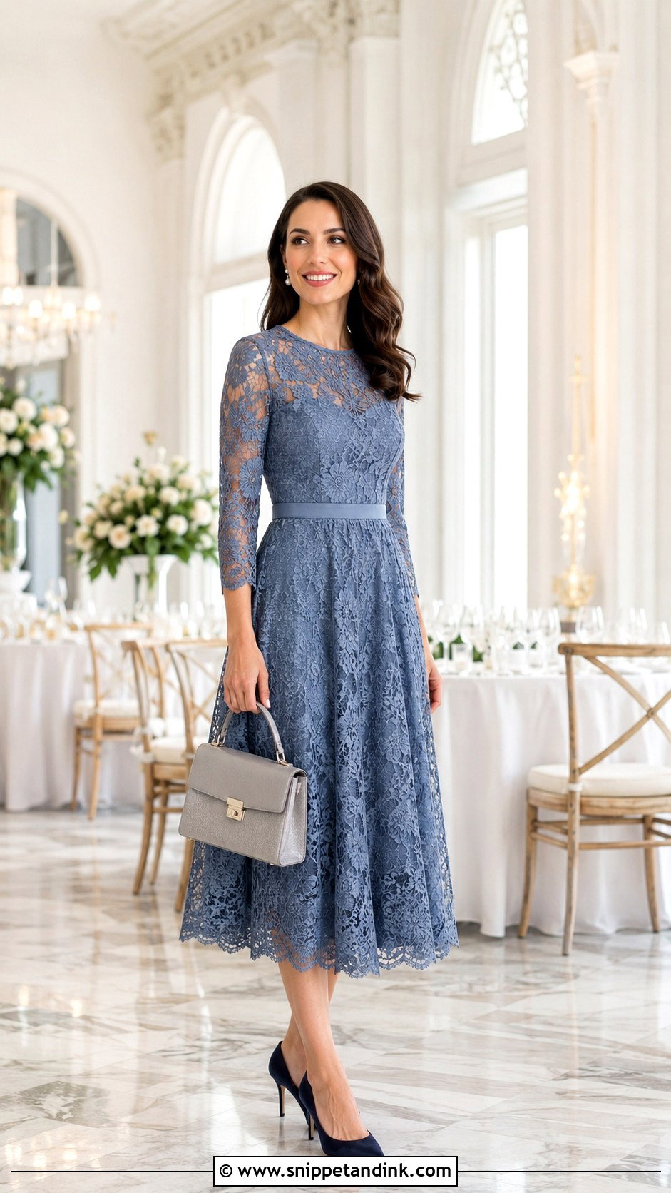 Dusty Blue Lace Midi Dress - Snippet and Ink - 20 Dress for Brothers Wedding Ideas