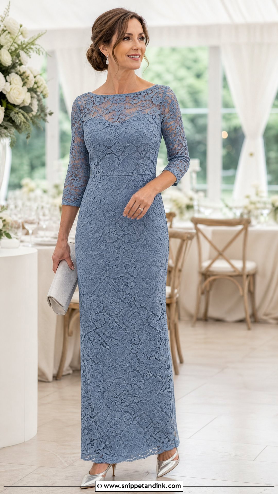 Dusty Blue Lace Sheath Gown Outfit - Snippet and Ink - 20 Sheath Gown Ideas