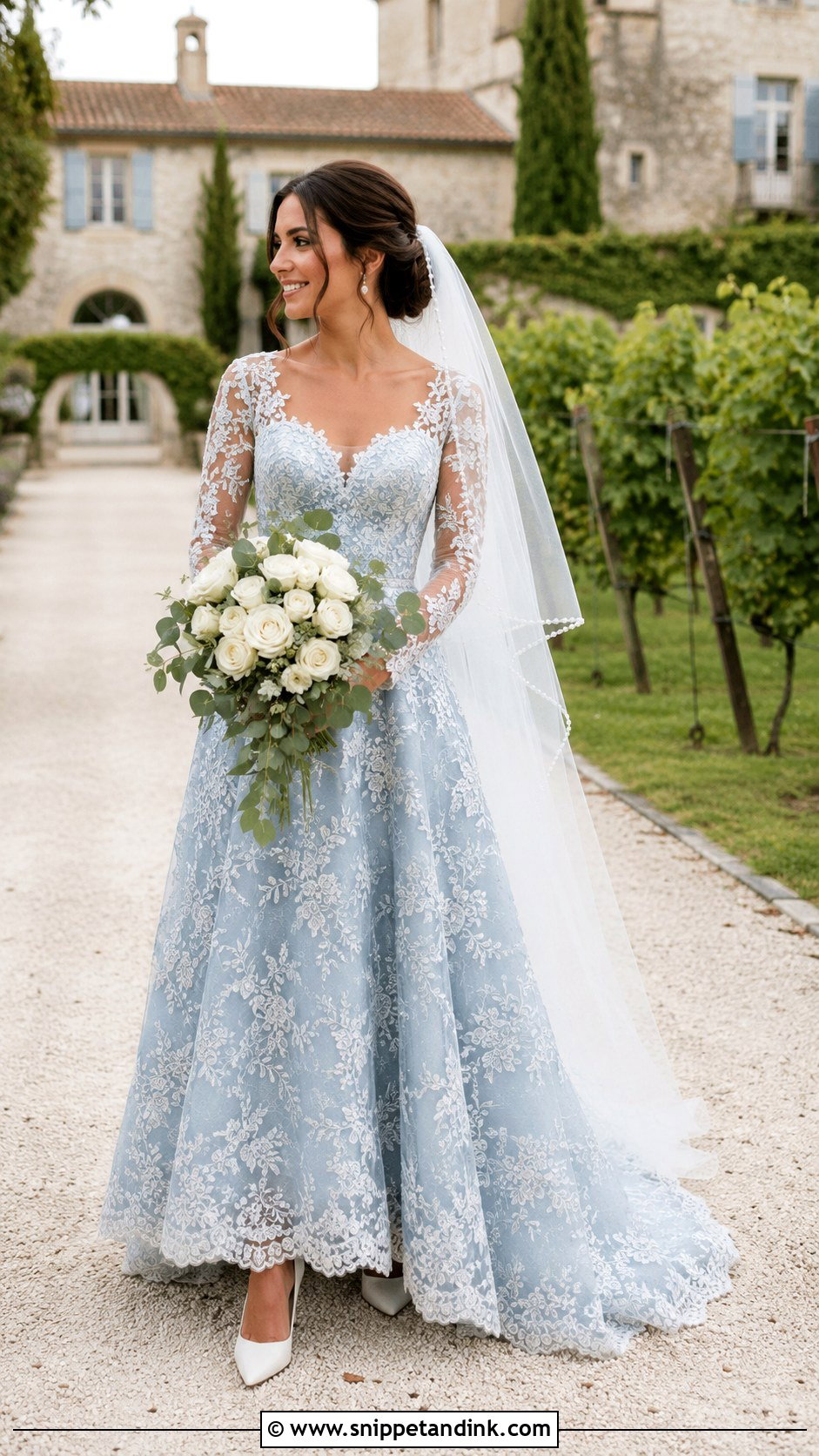 Dusty Blue Lace Wedding Dress Outfit - Snippet and Ink - 20 Blue Wedding Dress Outfit Ideas