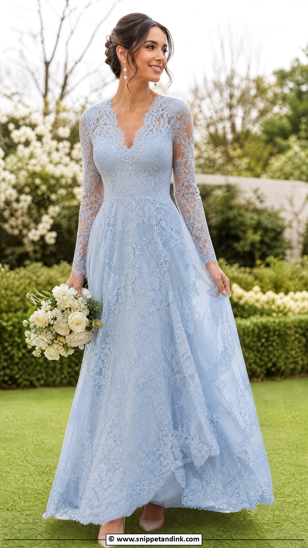 Dusty Blue Lace Wedding Dress - Snippet and Ink - 35 Blue Wedding Dress Ideas