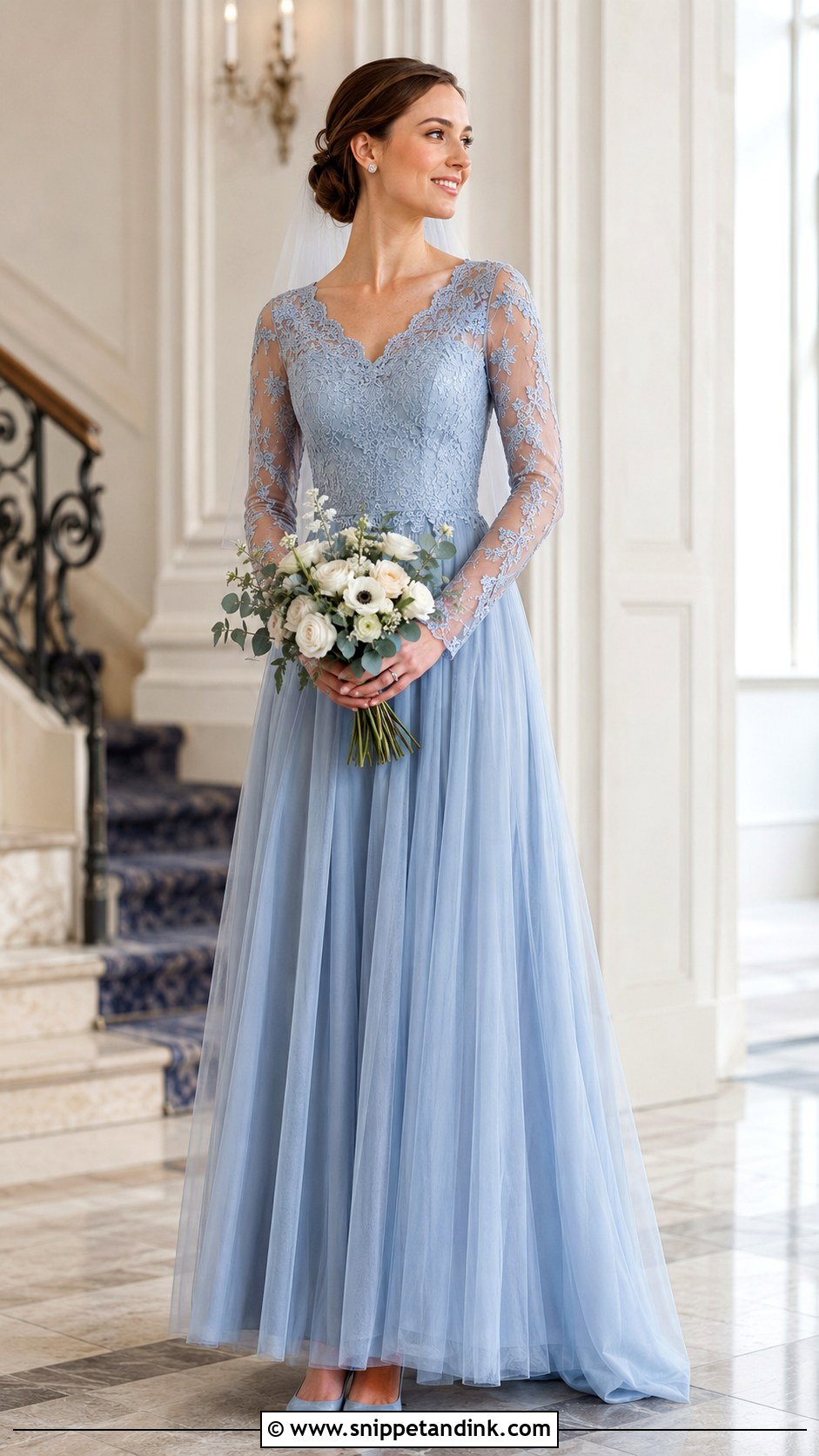 Dusty Blue Long Sleeve Wedding Dress - Snippet and Ink - 20 Dusty Blue Wedding Dress Ideas