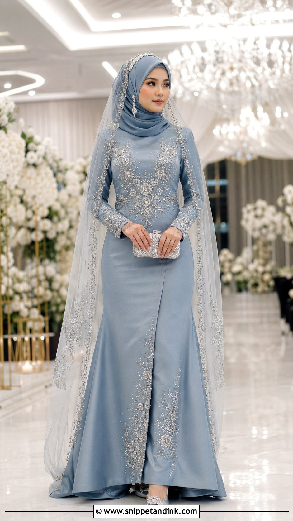 Dusty Blue Muslim Wedding Dress - Snippet and Ink - 20 Malaysian Muslim Wedding Dress Ideas