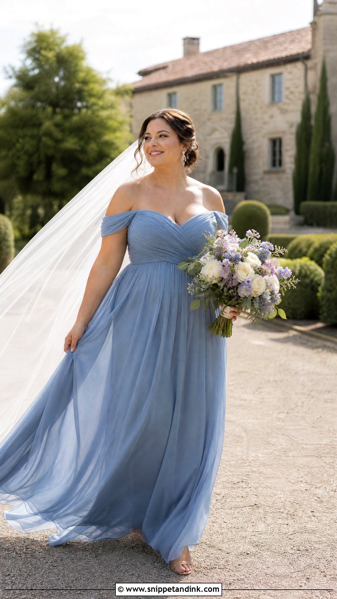 Dusty Blue Off Shoulder Bridal Dress - Snippet and Ink - 25 Blue Bridal Dress Ideas