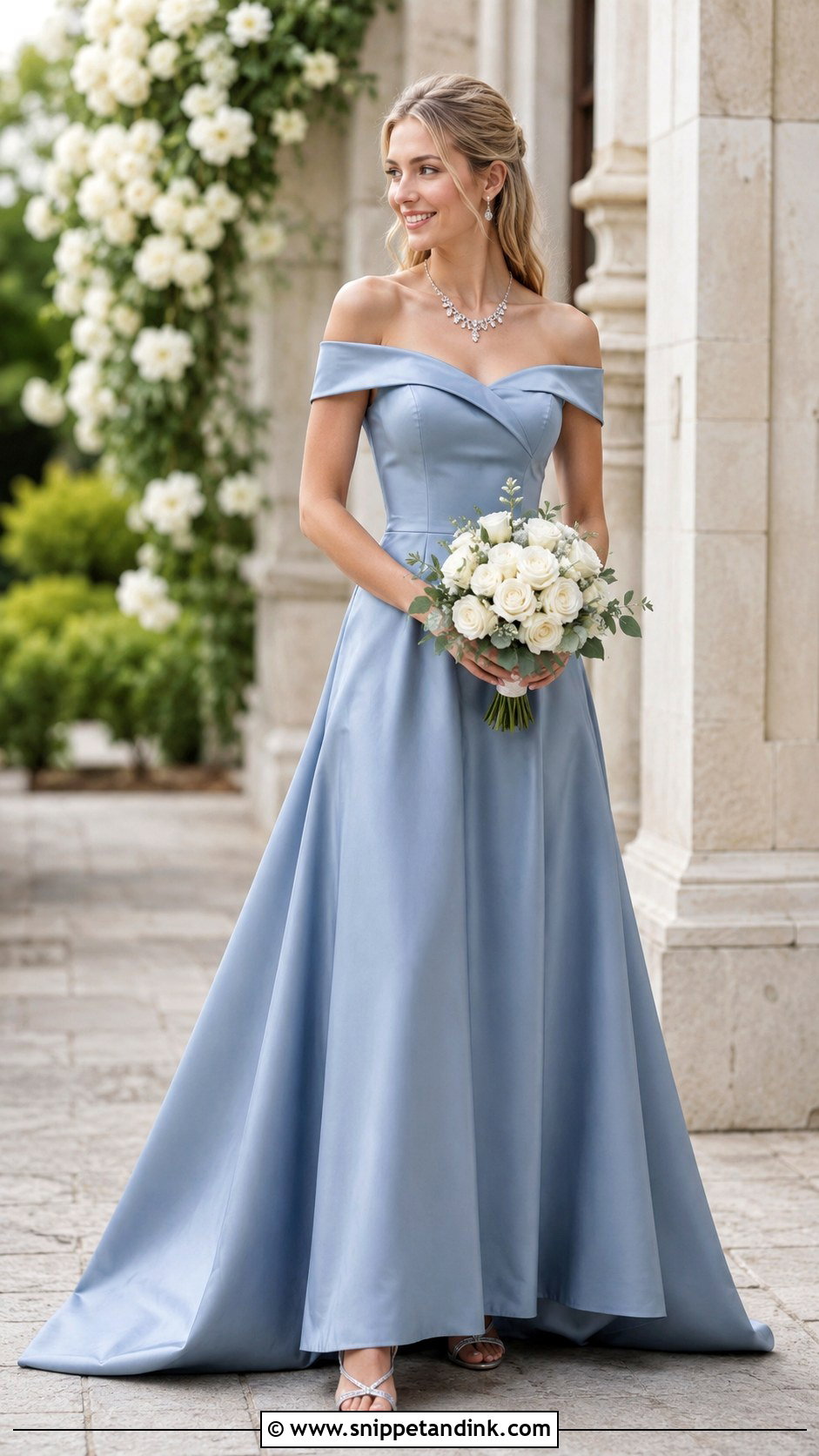 Dusty Blue Off Shoulder Wedding Dress - Snippet and Ink - 20 Dusty Blue Wedding Dress Ideas