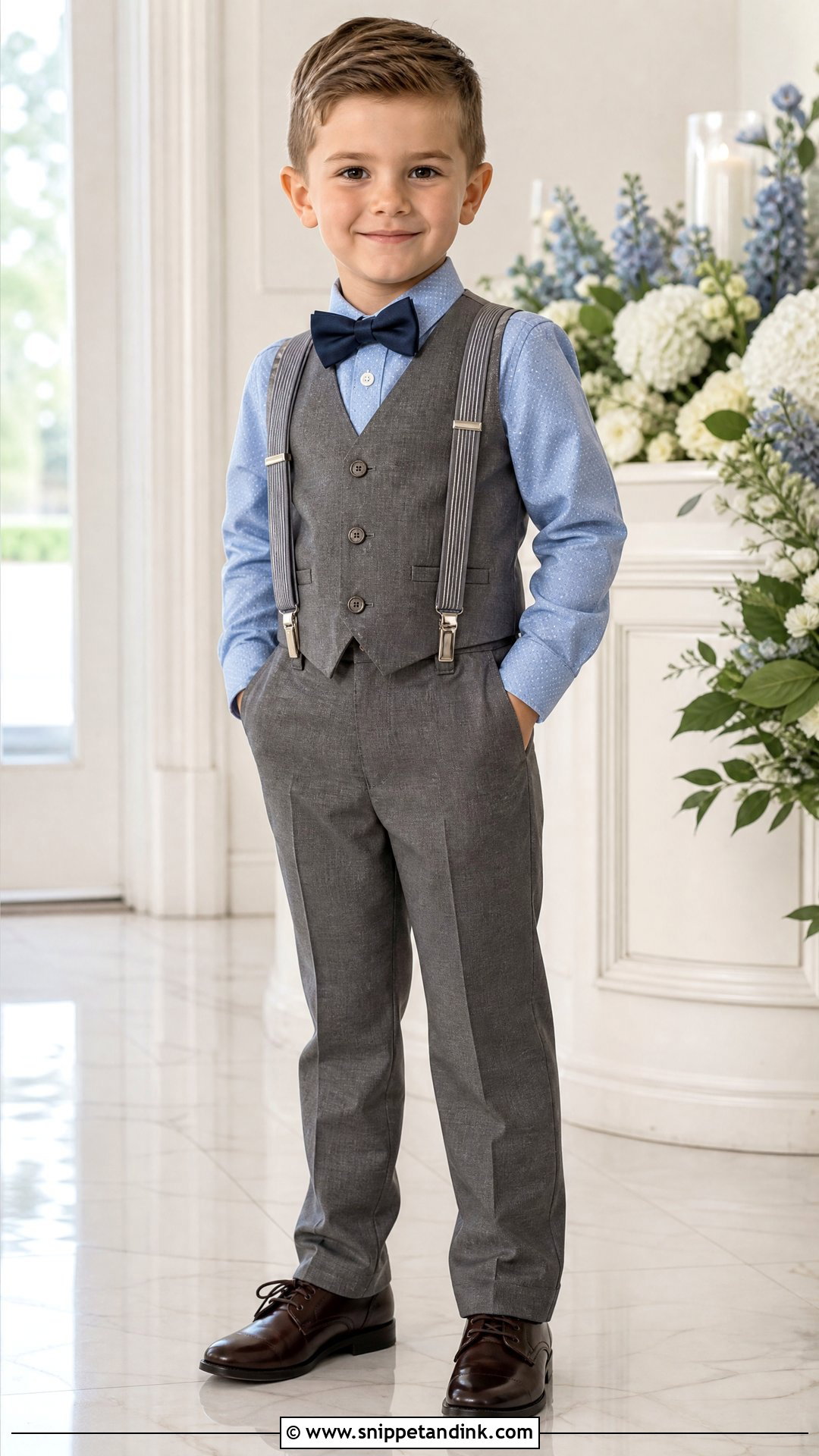Dusty Blue Ring Bearer Shirt With Gray Pants - Snippet and Ink - 20 Ring Bearer Shirt Ideas