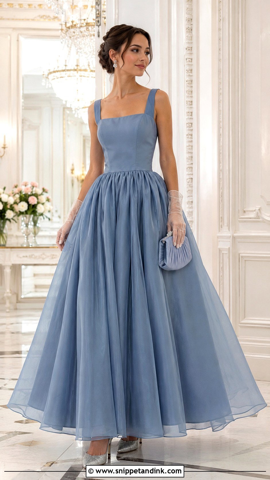 Dusty Blue Square Neck Royal Ball Gown - Snippet and Ink - 20 Royal Ball Gown Ideas