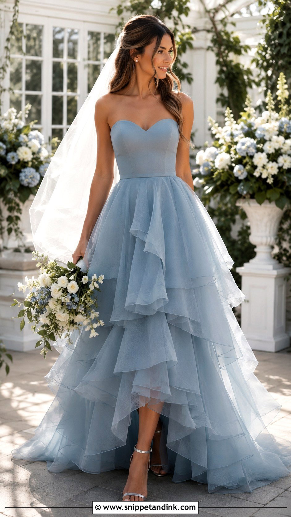 Dusty Blue Tiered Wedding Dress - Snippet and Ink - 20 Dusty Blue Wedding Dress Ideas