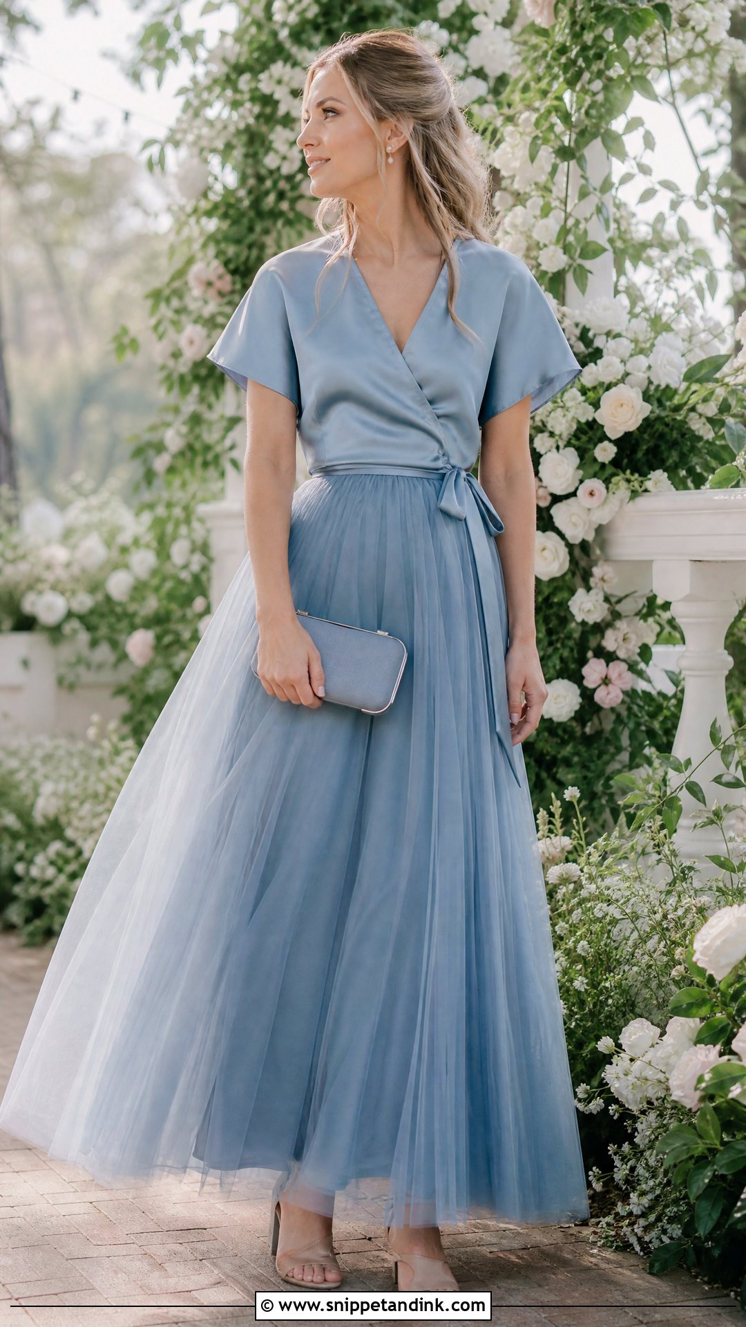 Dusty Blue Tulle Skirt Bridesmaid Outfit - Snippet and Ink - 20 Tulle Skirt Outfit Wedding Ideas