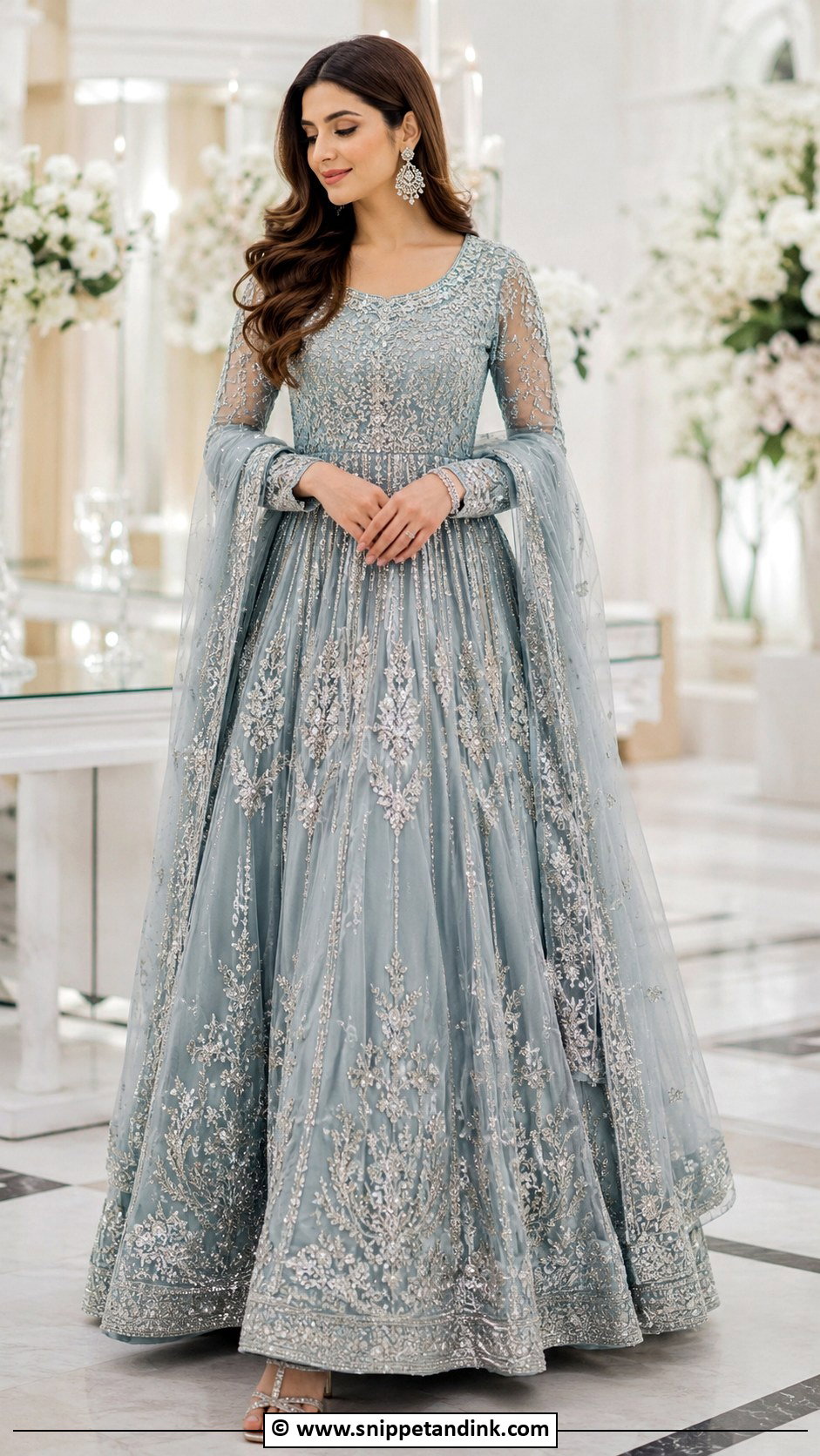 Dusty Blue Walima Pishwas For Bride - Snippet and Ink - 30 Walima Outfits for Bride