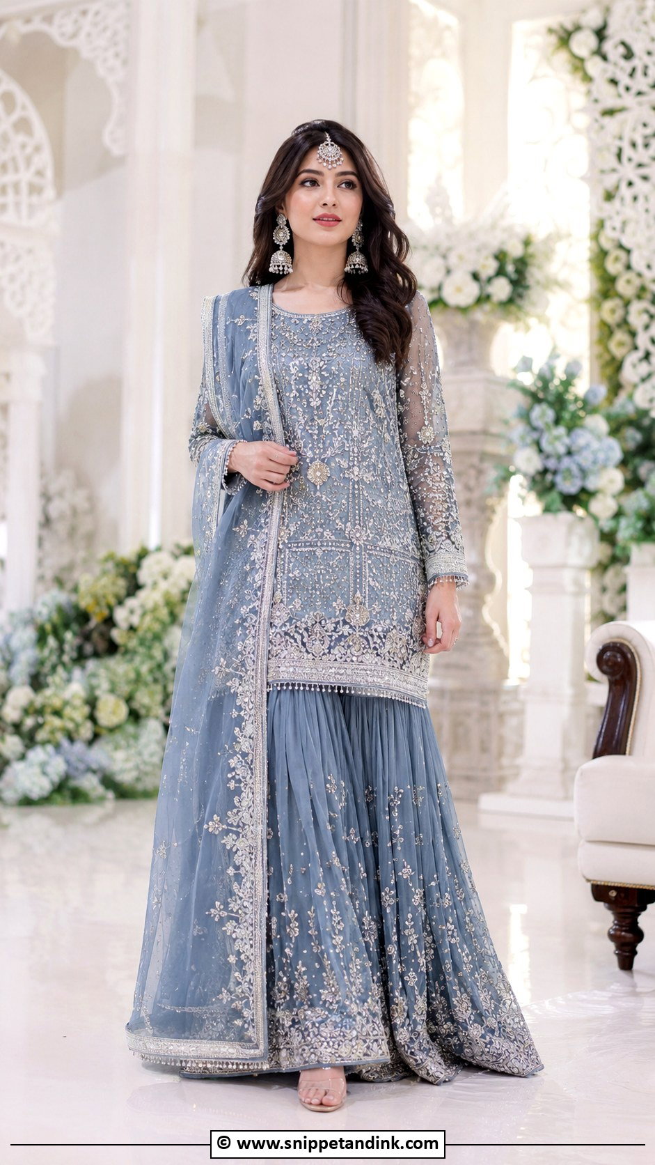Dusty Blue Walima Sharara Dress - Snippet and Ink - 35 Walima Dresses Pakistani Brides