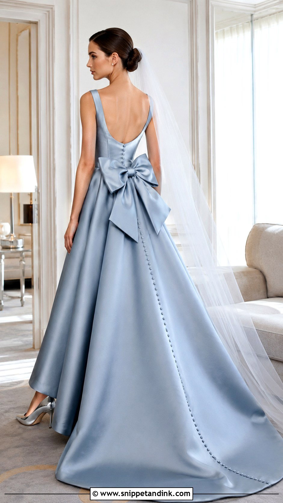 Dusty Blue Wedding Dress With Bow - Snippet and Ink - 20 Dusty Blue Wedding Dress Ideas