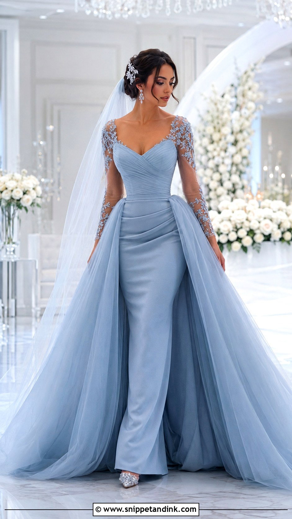 Dusty Blue Wedding Dress With Detachable Skirt - Snippet and Ink - 20 Dusty Blue Wedding Dress Ideas