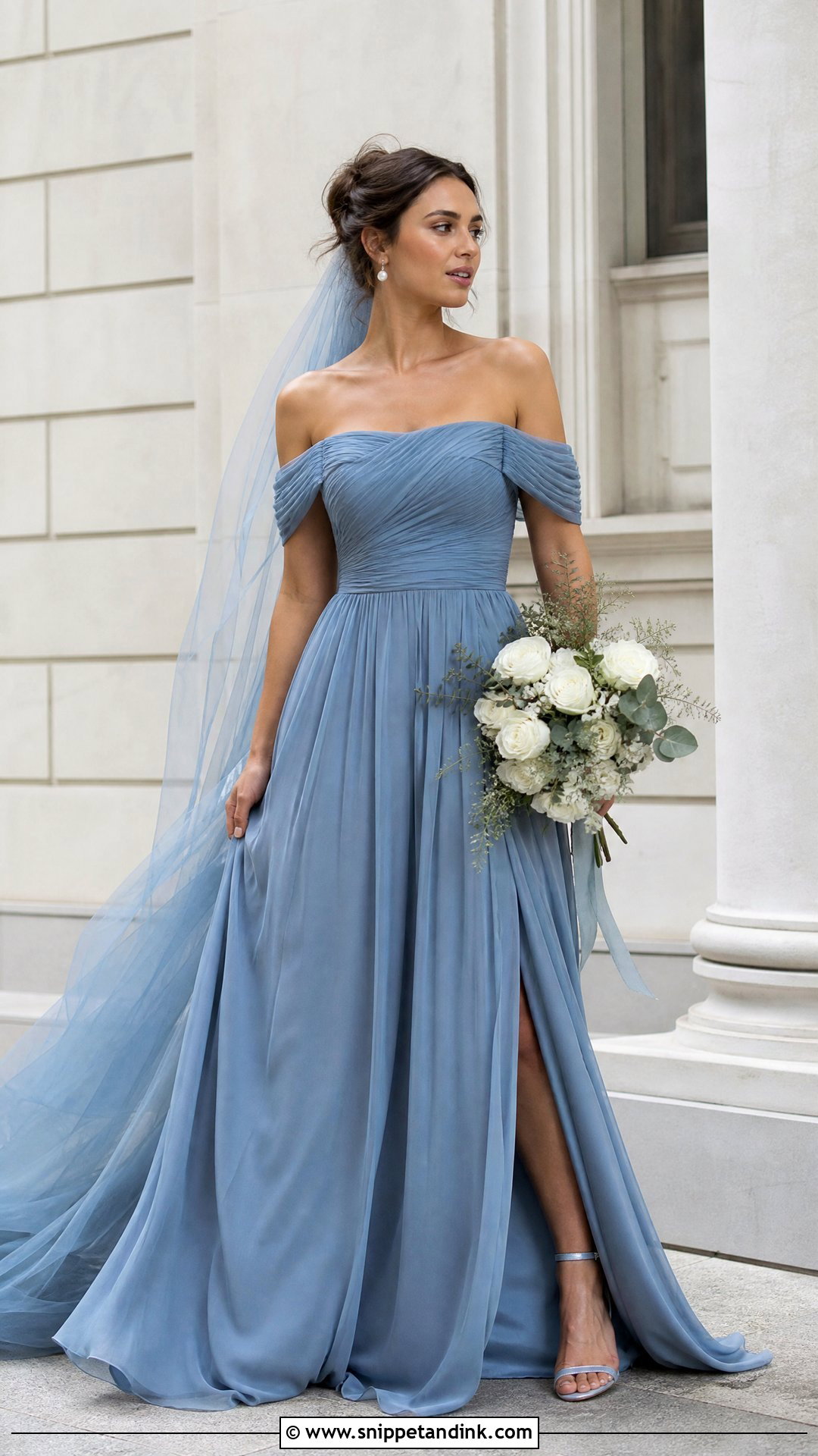 Dusty Blue Wedding Dress With Pearl Details - Snippet and Ink - 20 Nontraditional Wedding Dress Color Ideas