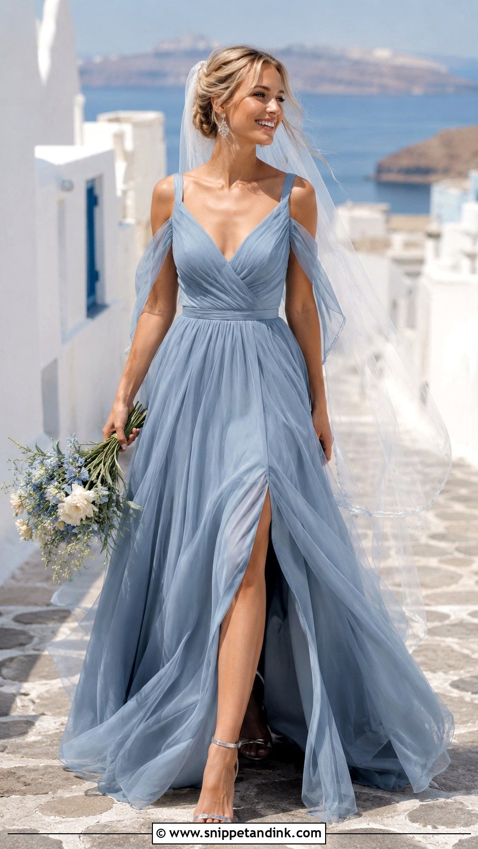 Dusty Blue Wedding Dress With Silver Accessories - Snippet and Ink - 25 Wedding Dresses with Color