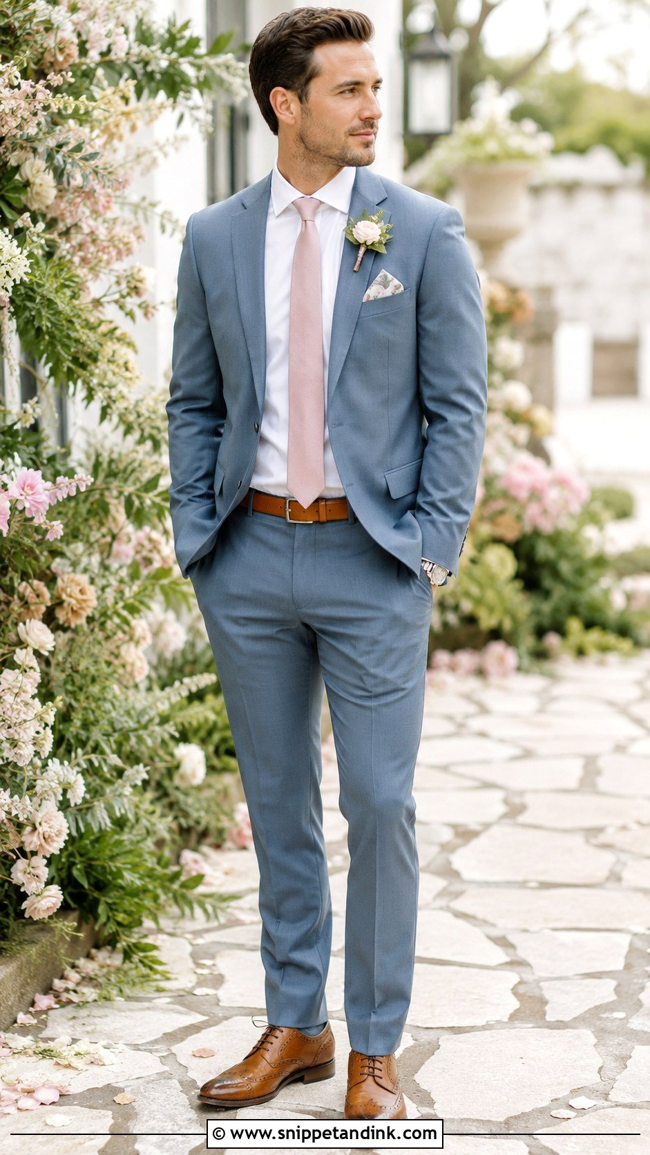 Dusty Blue Wedding Suit With Blush Tie - Snippet and Ink - 20 Blue Suits Wedding
