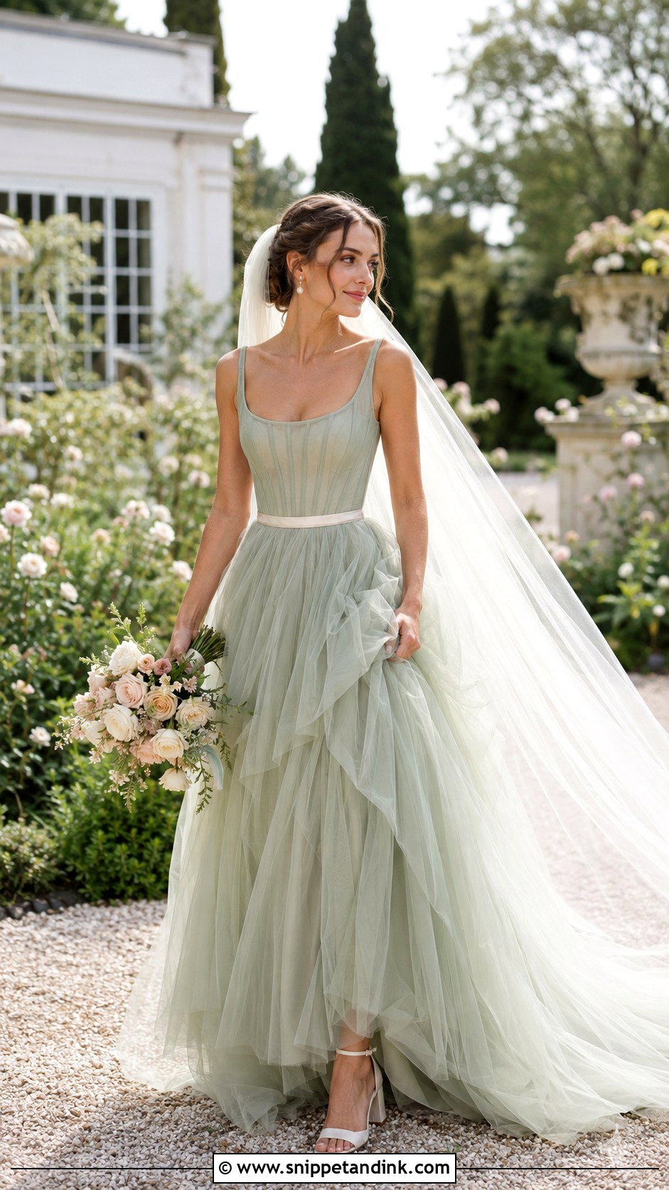 Dusty Green Corset Wedding Dress - Snippet and Ink - 20 Green Bride Dress Ideas