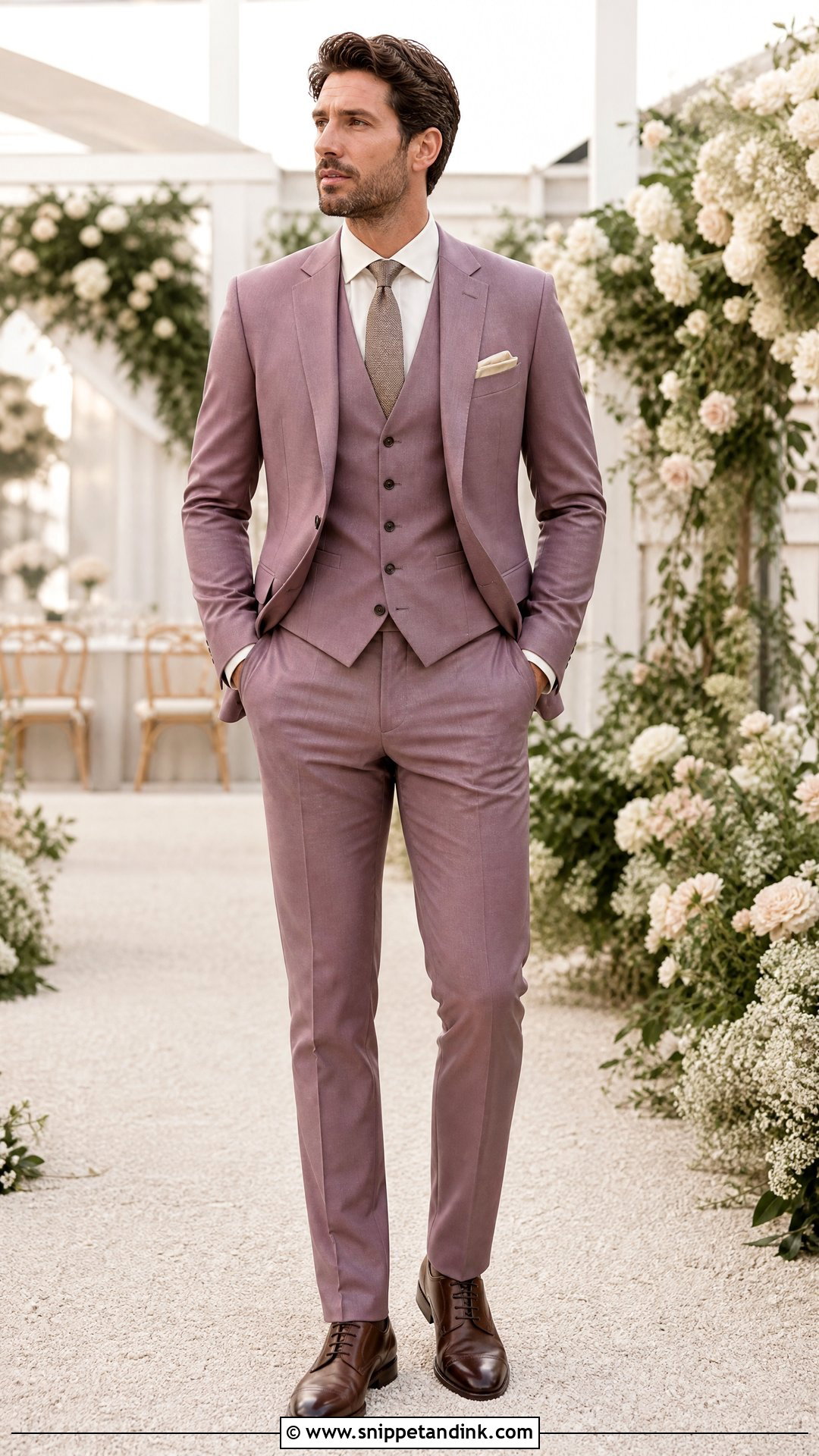 Dusty Mauve Three Piece Wedding Suit - Snippet and Ink - 20 Purple Wedding Suit Ideas