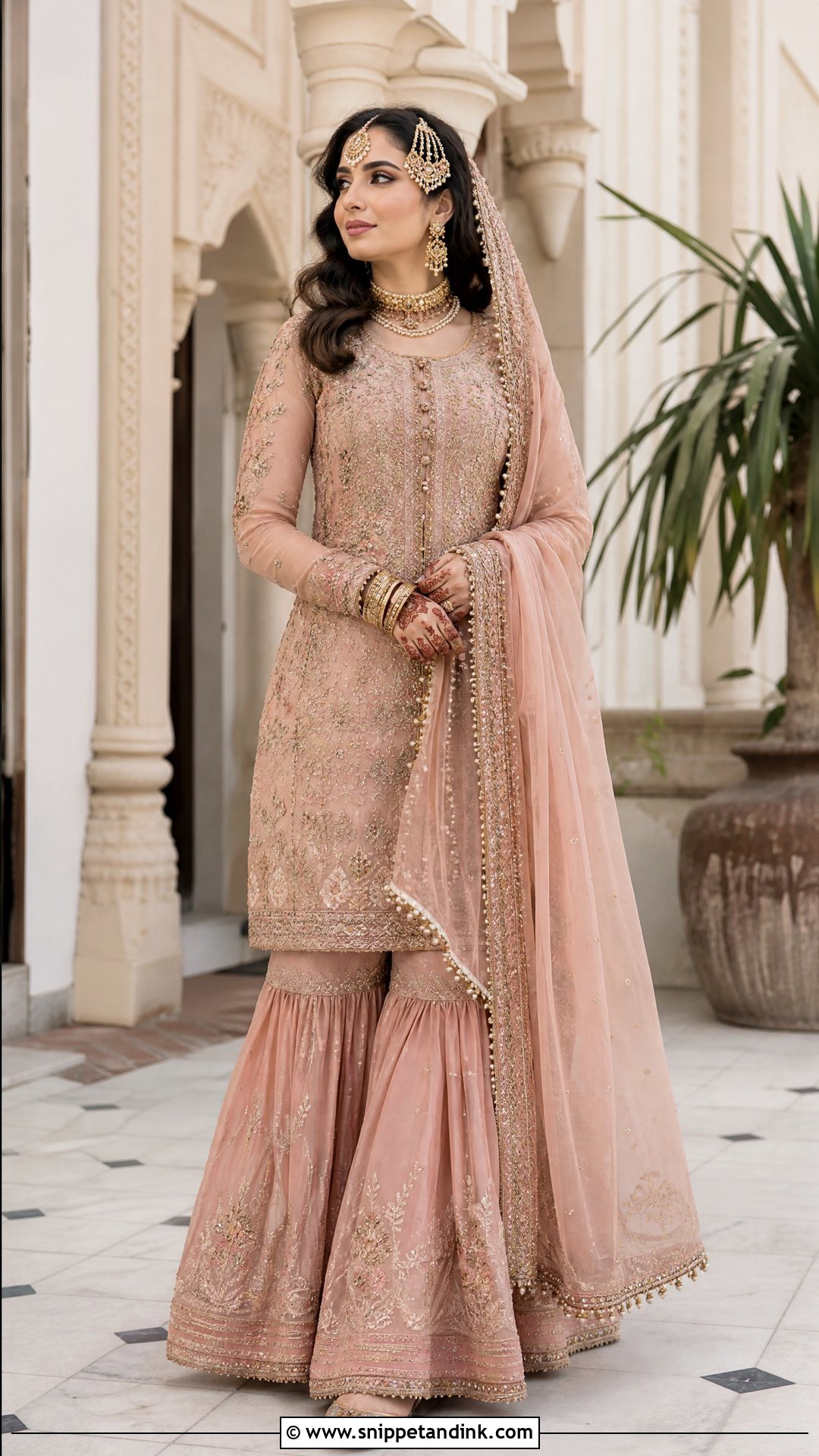 Dusty Pink Bridal Gharara With Long Shirt - Snippet and Ink - 25 Latest Bridal Dresses Pakistan