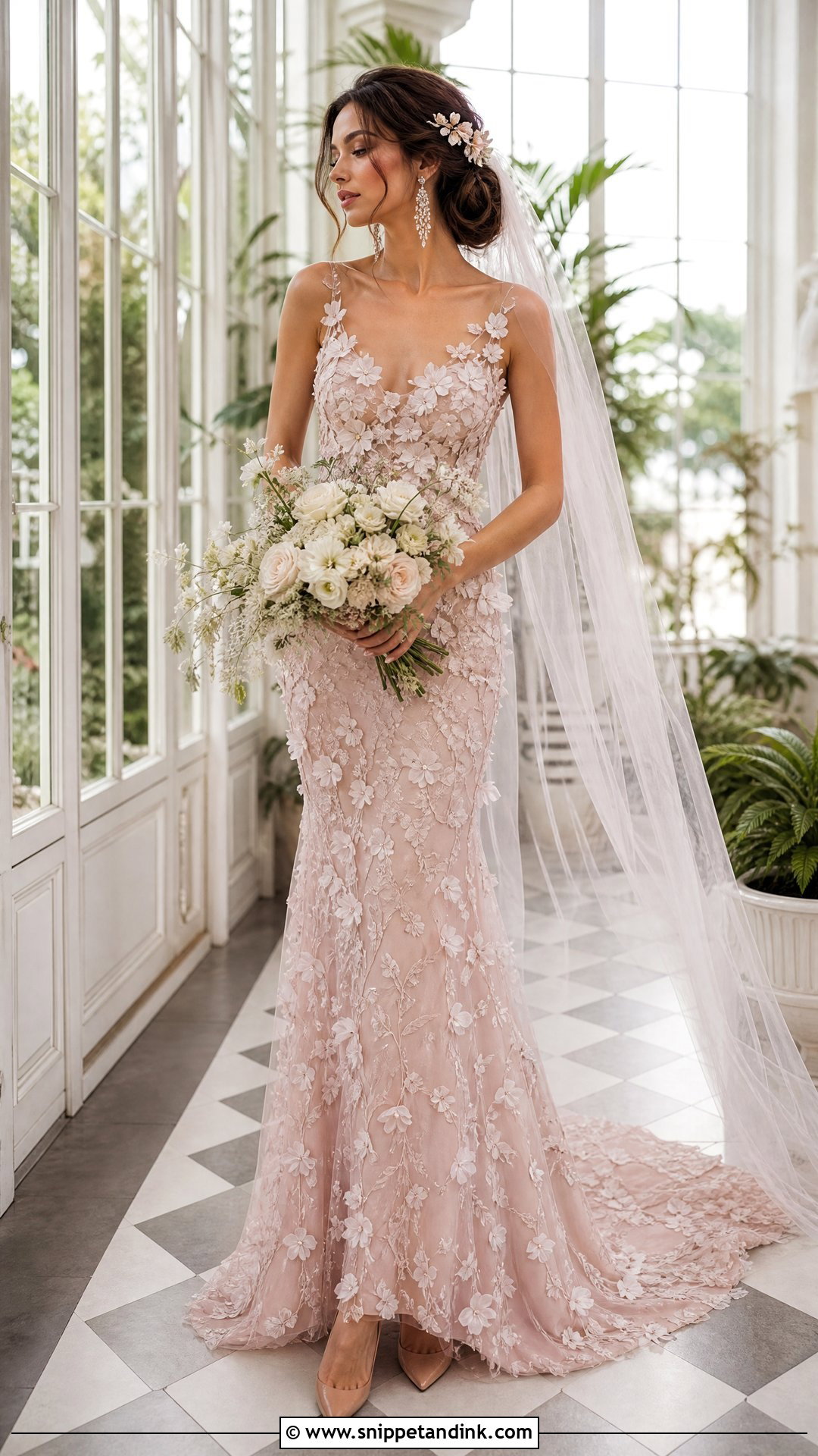 Dusty Pink Floral Applique Wedding Dress - Snippet and Ink - 20 Dusty Pink Wedding Dress Outfit Ideas
