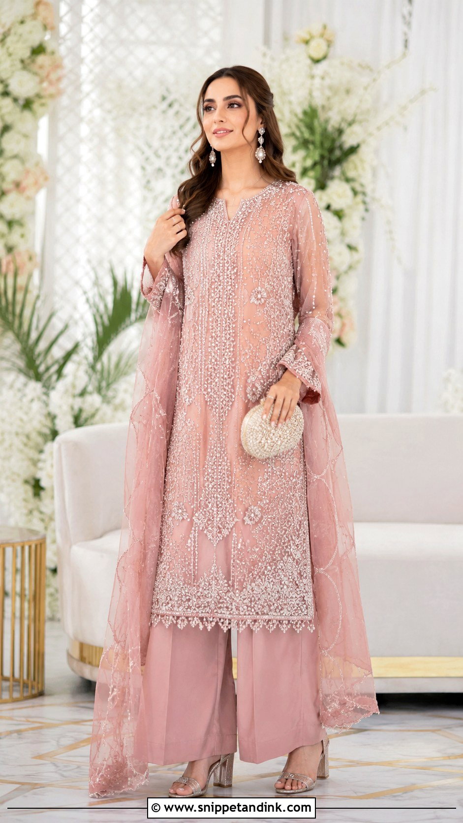 Dusty Pink Kurta Palazzo Pakistani Walima Dress - Snippet and Ink - 20 Pakistani Cousin Wedding Dress Ideas