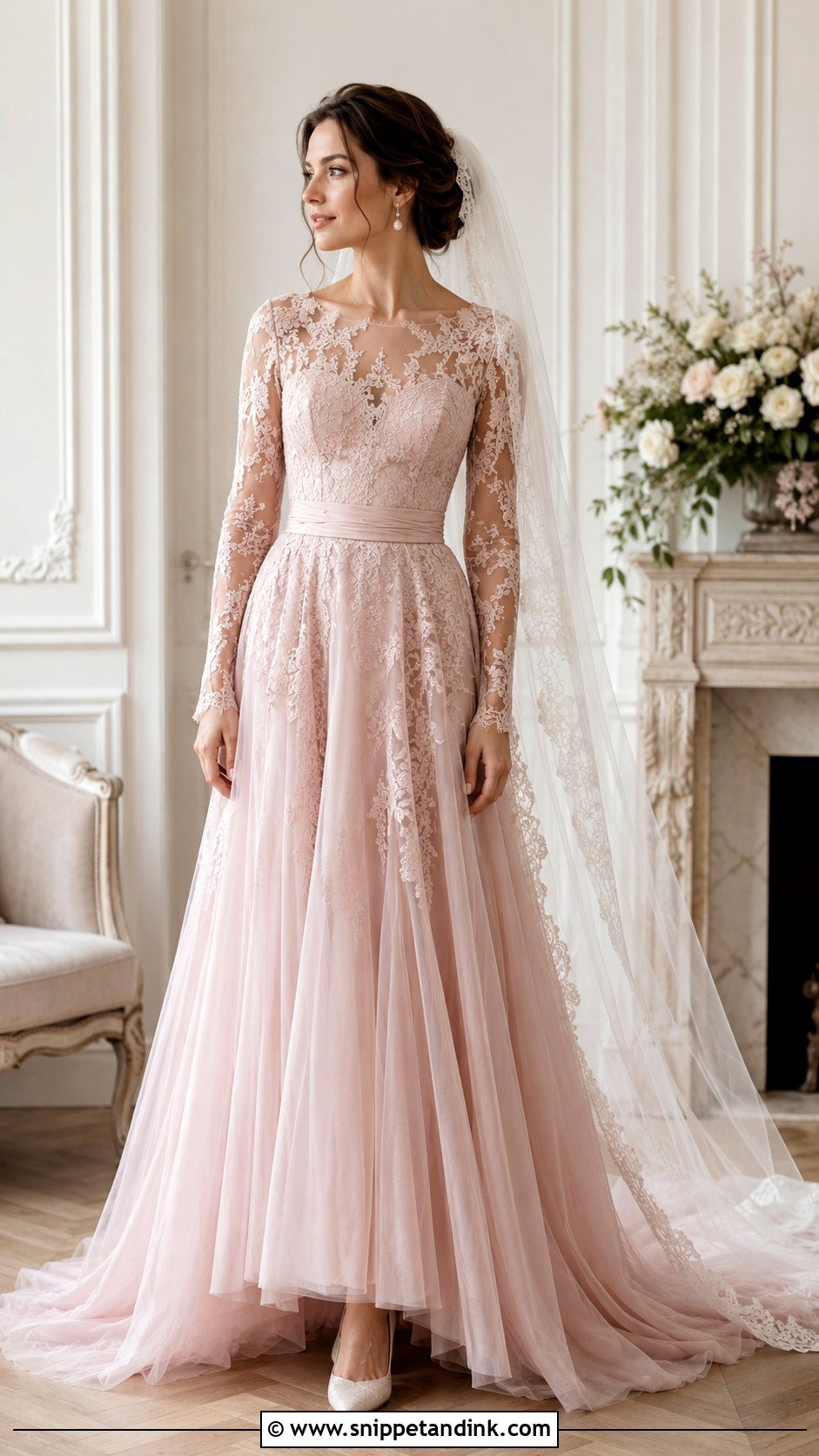 Dusty Pink Long Sleeve Wedding Dress - Snippet and Ink - 25 Dusty Pink Wedding Dress Ideas