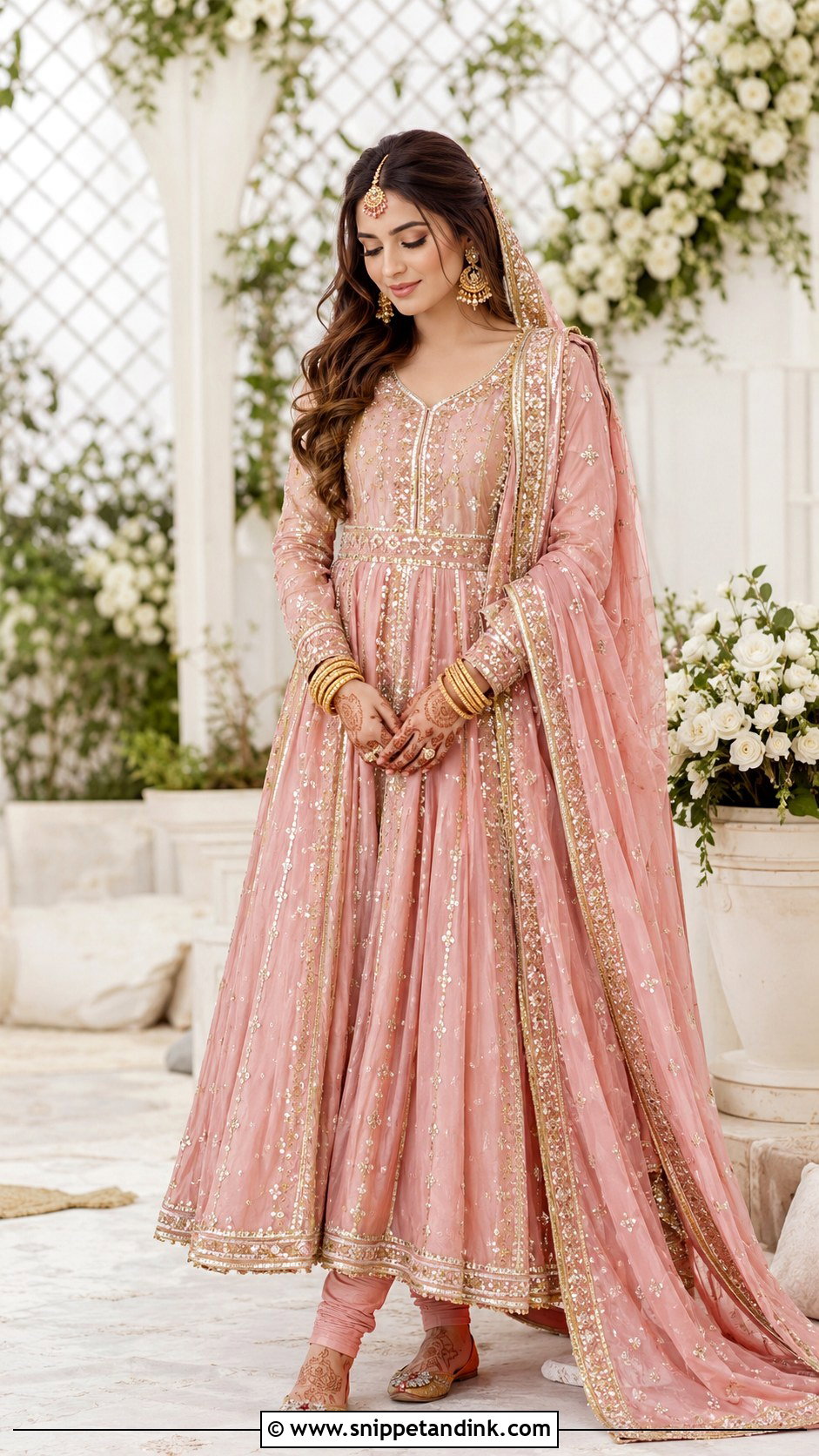 Dusty Pink Nikah Pishwas With Gota Work - Snippet and Ink - 25 Pakistani Nikah Bridal Wear Ideas